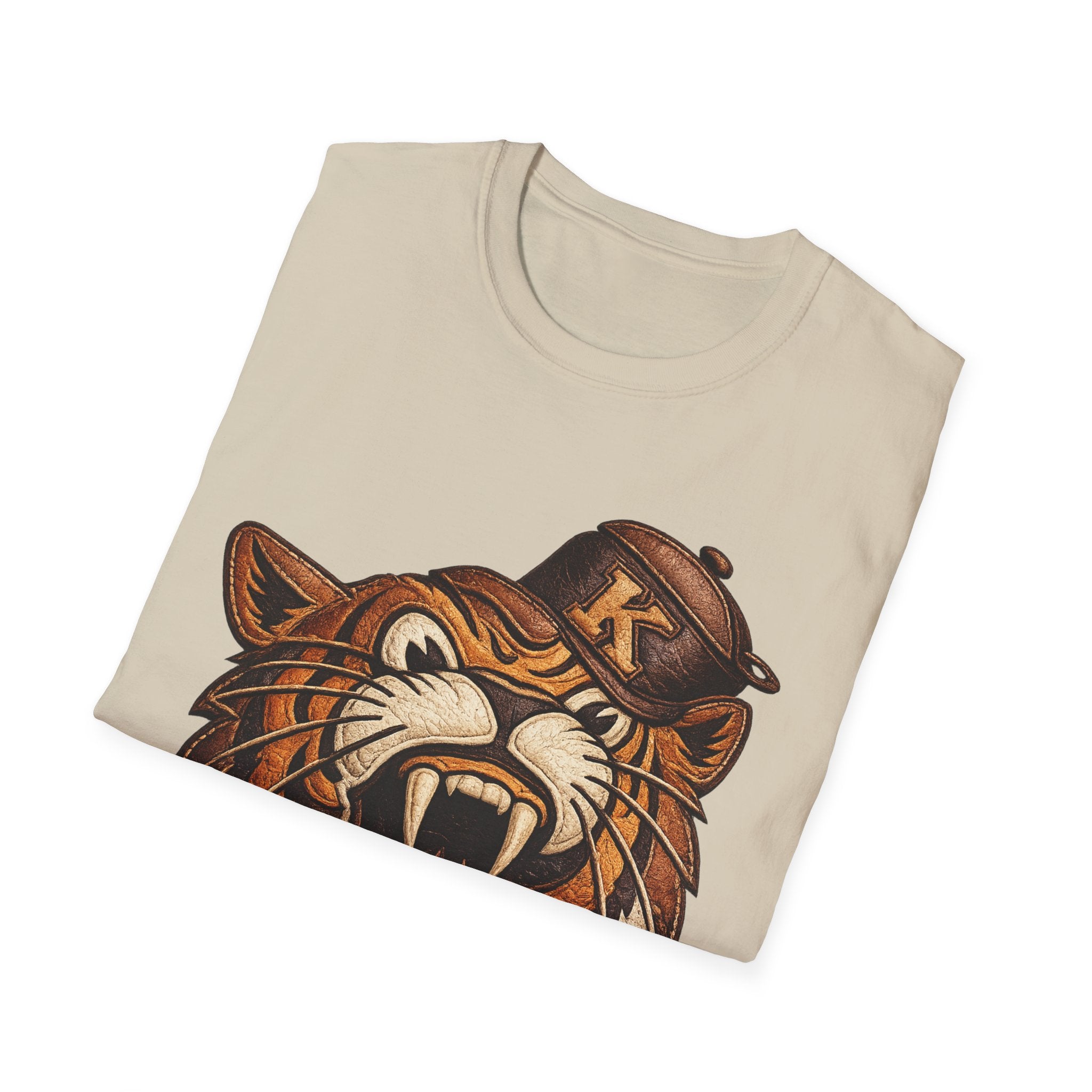 Vintage Roaring Tiger Graphic T-Shirt — Retro K Leather logo Big Cat Design