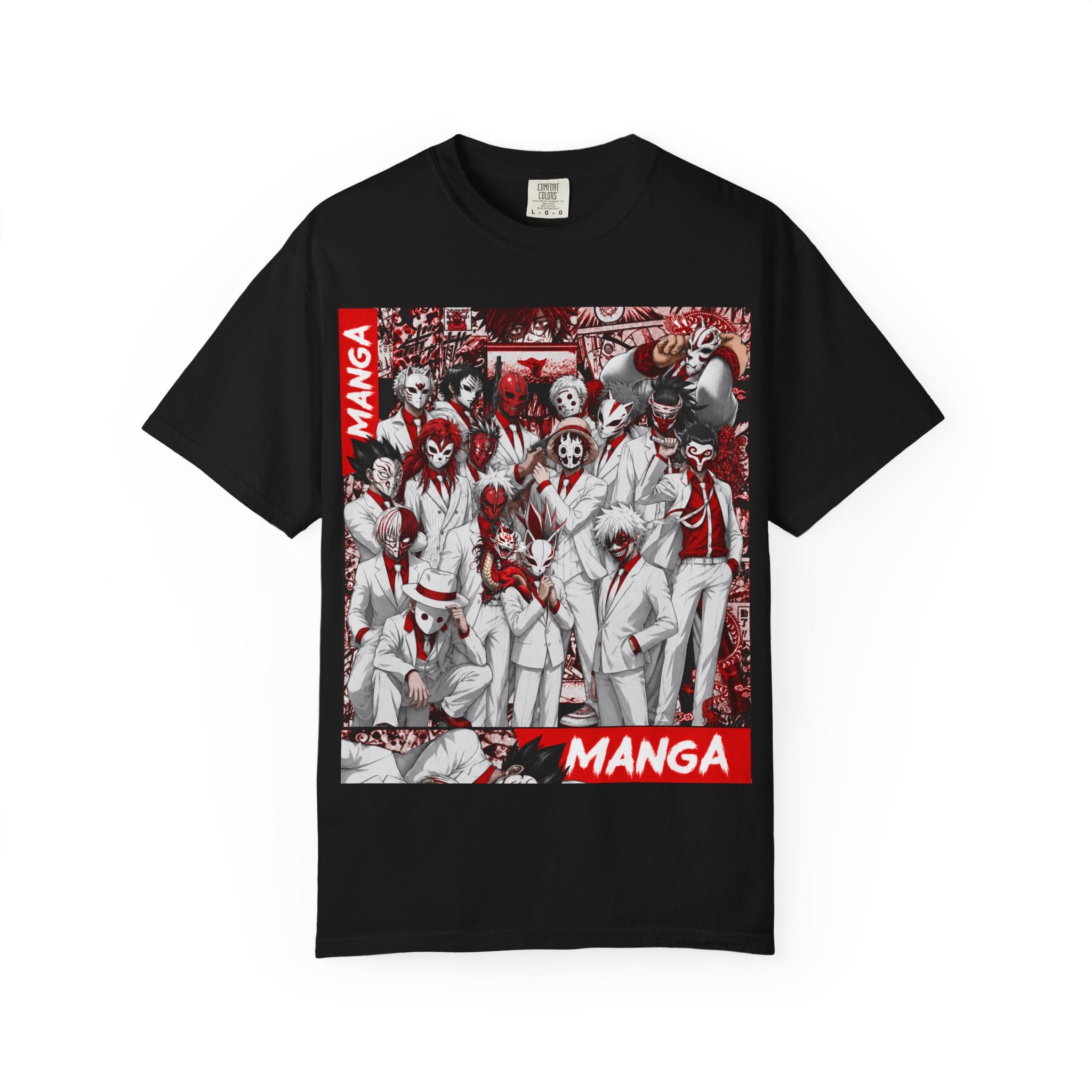 Manga Crew Graphic T-Shirt — Red Noir Anime Group Illustration