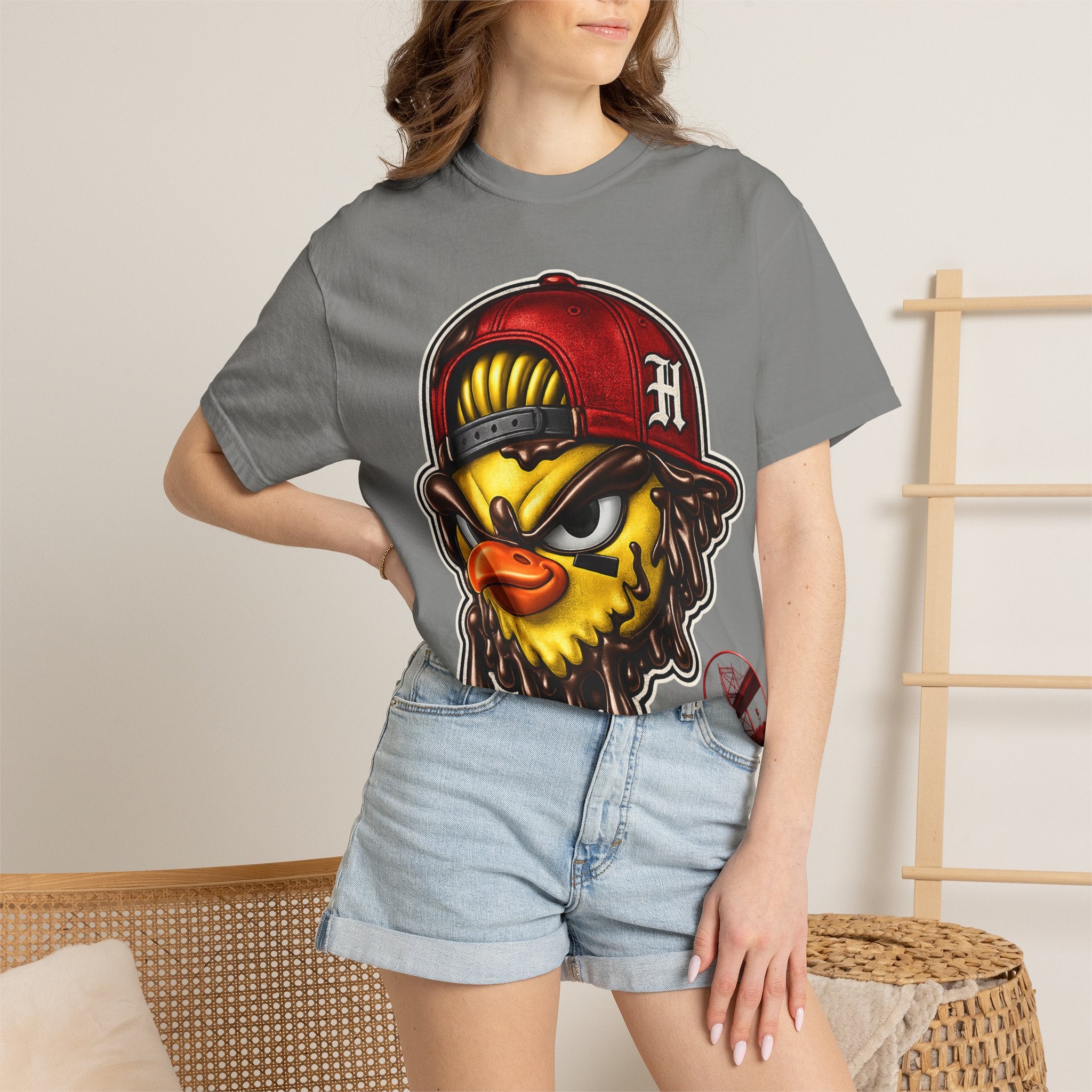 Hen Street Graphic T-Shirt — Streetwear Baseball Cap Mascot Tee