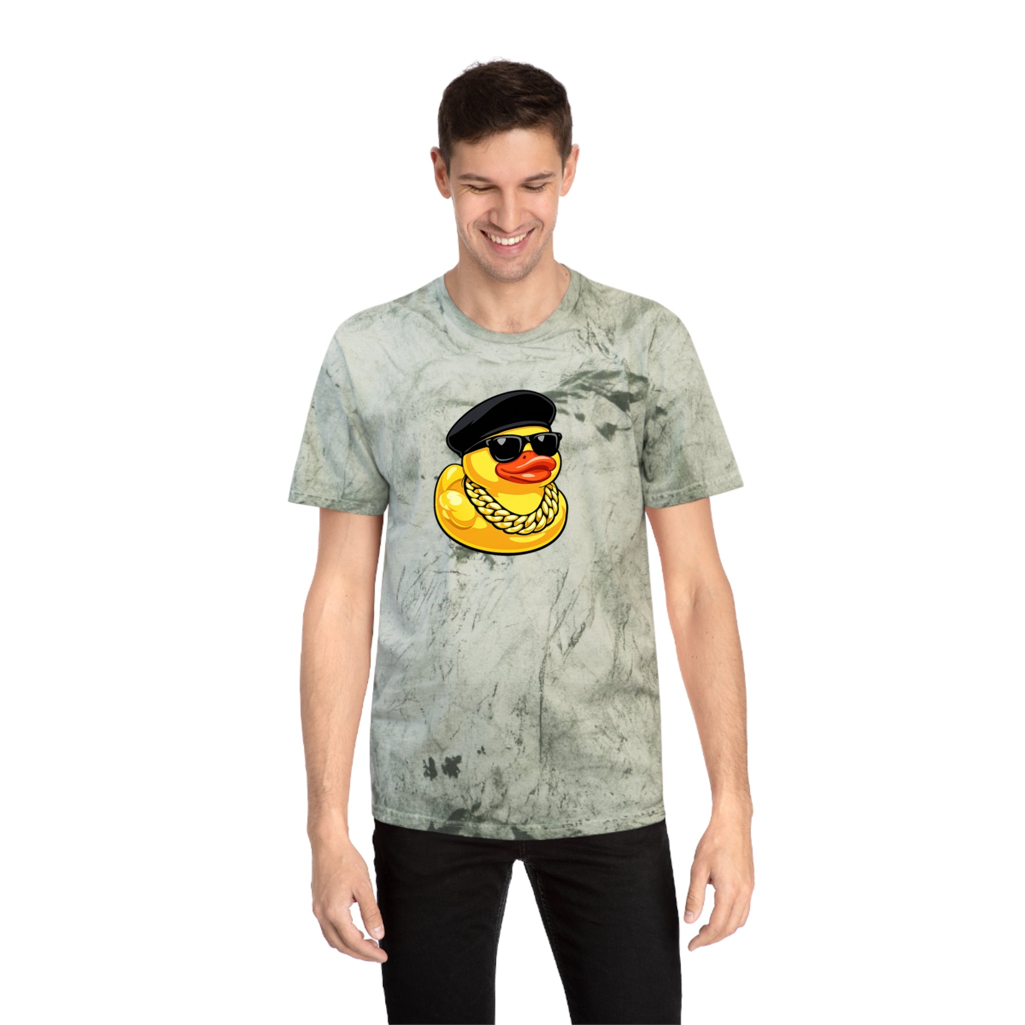Retro Rubber Duck T-Shirt — Gold Tie-Dye with Cool Duck Graphic