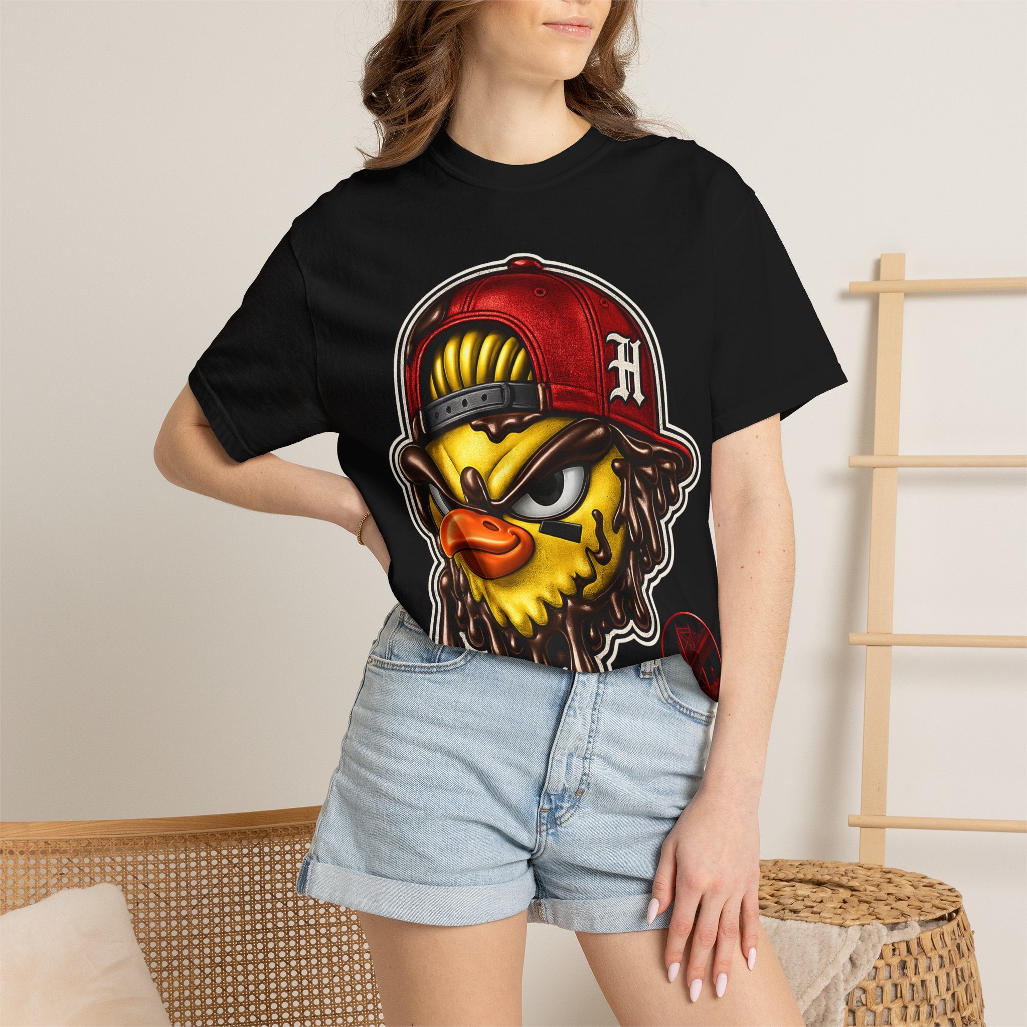 Hen Street Graphic T-Shirt — Streetwear Baseball Cap Mascot Tee