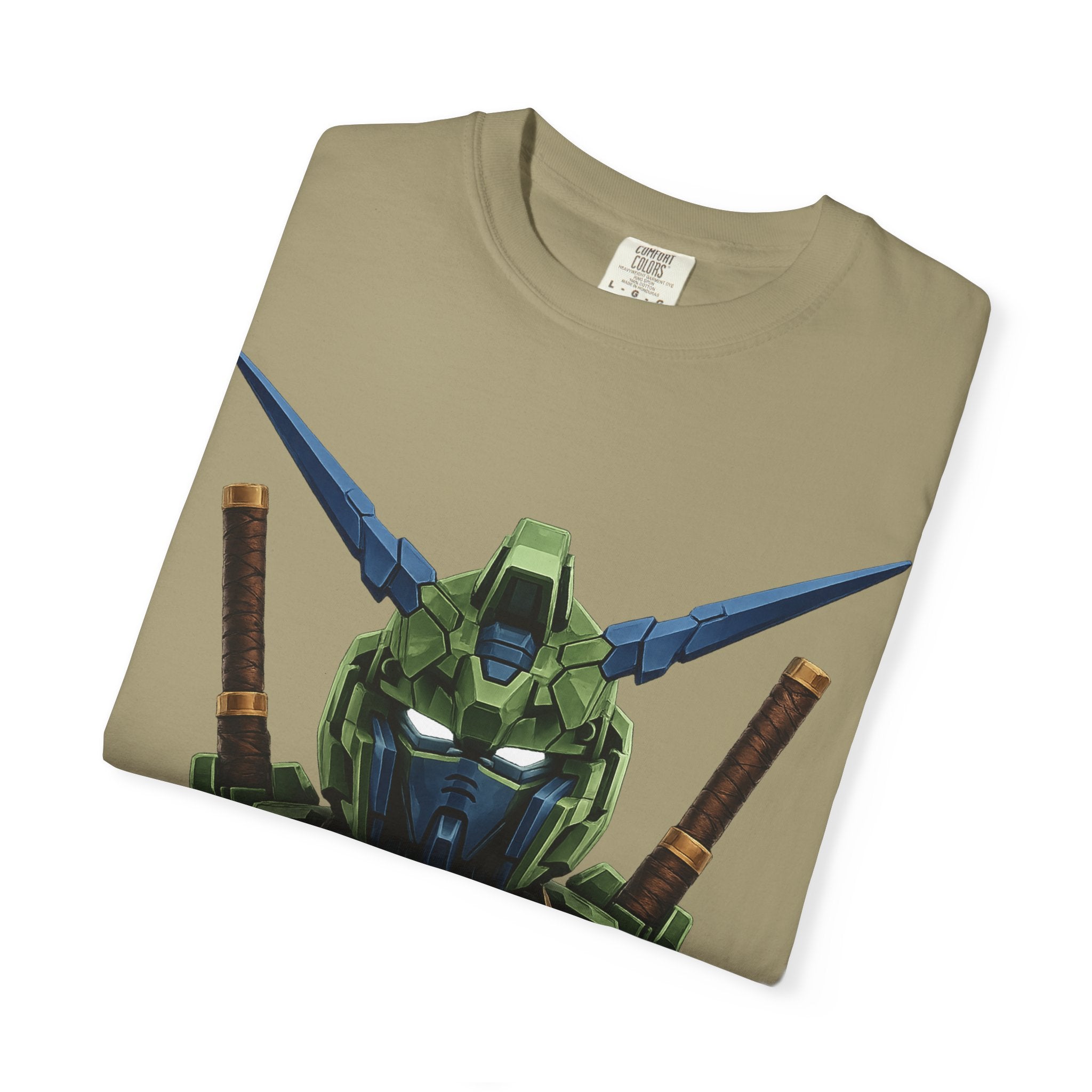 Mecha Helmet T-Shirt — Green Robot Chest Graphic