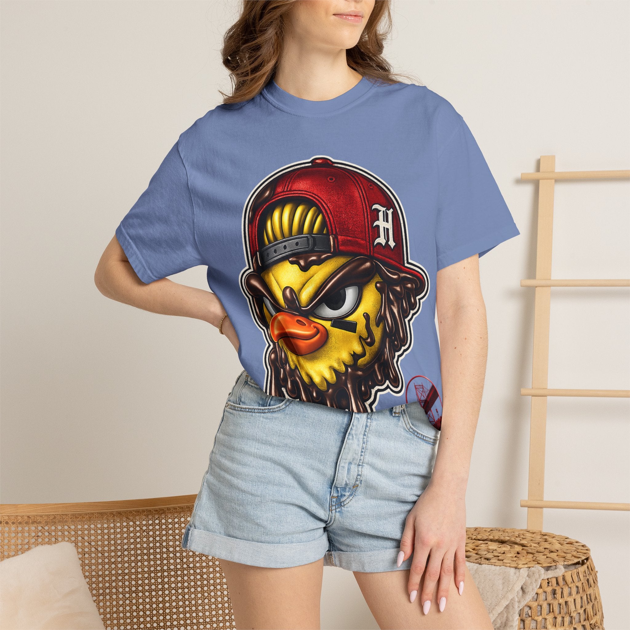 Hen Street Graphic T-Shirt — Streetwear Baseball Cap Mascot Tee