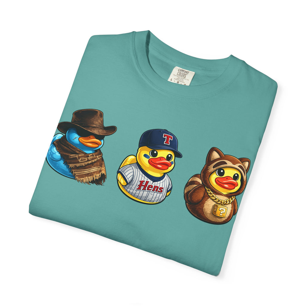 Rubber Duck Dashboard Trio Graphic T-Shirt — Cute Character Tee (Duck Dashboard)