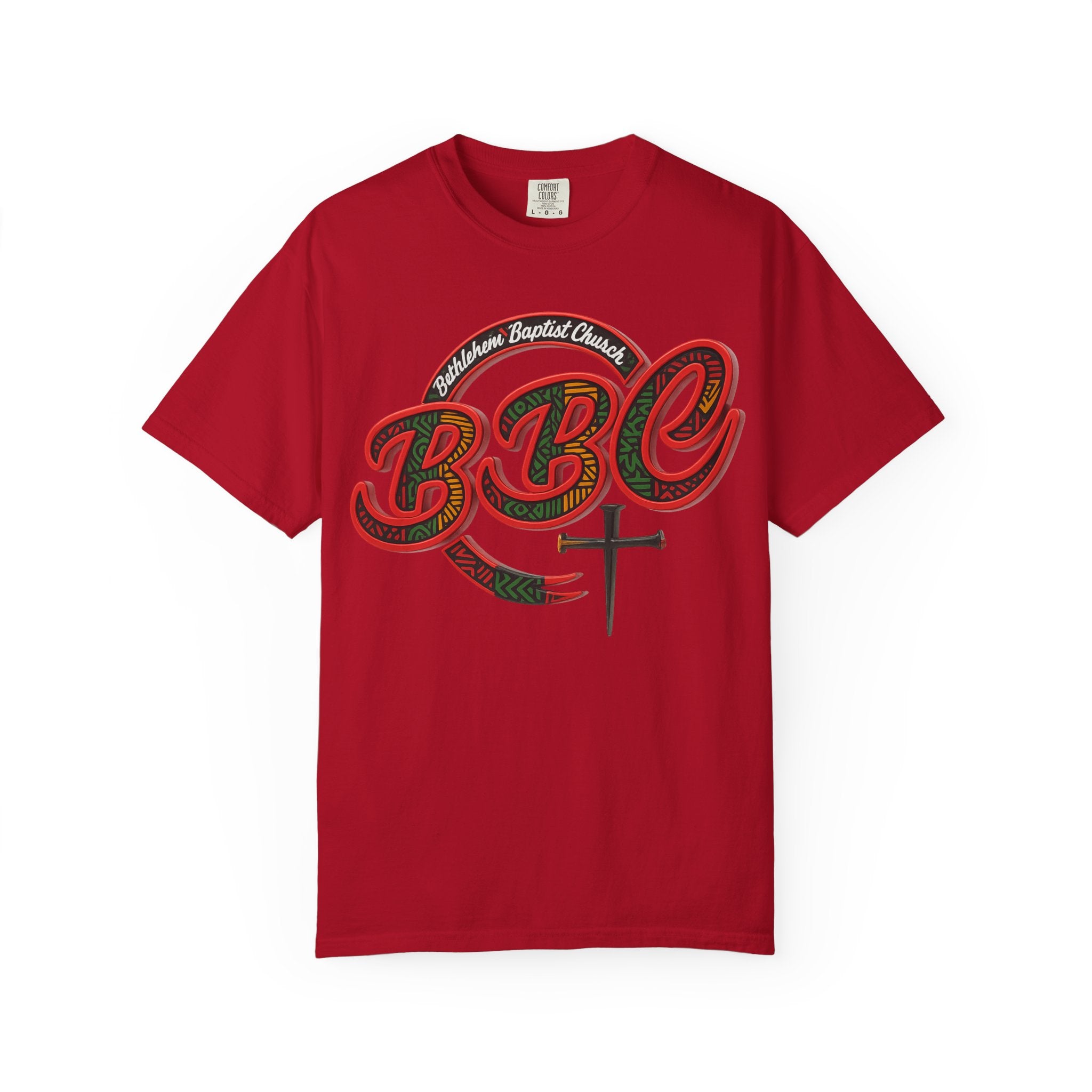 BBC Church T-Shirt – African Art Inspired Gospel Tee with Cross