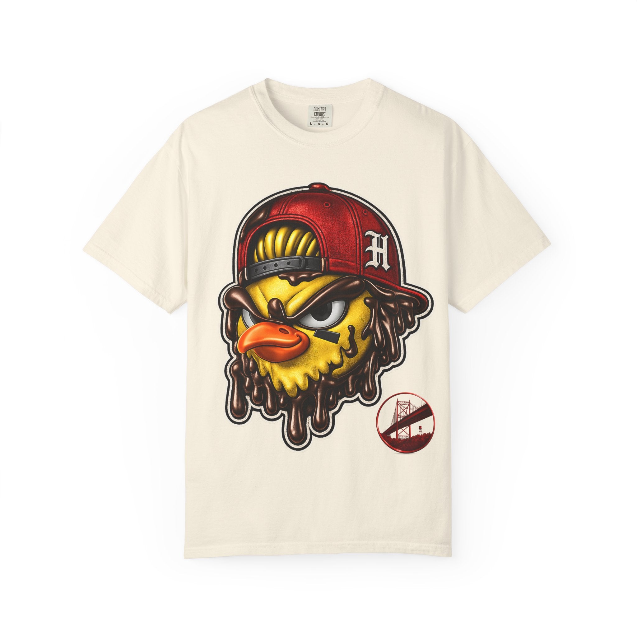 Hen Street Graphic T-Shirt — Streetwear Baseball Cap Mascot Tee