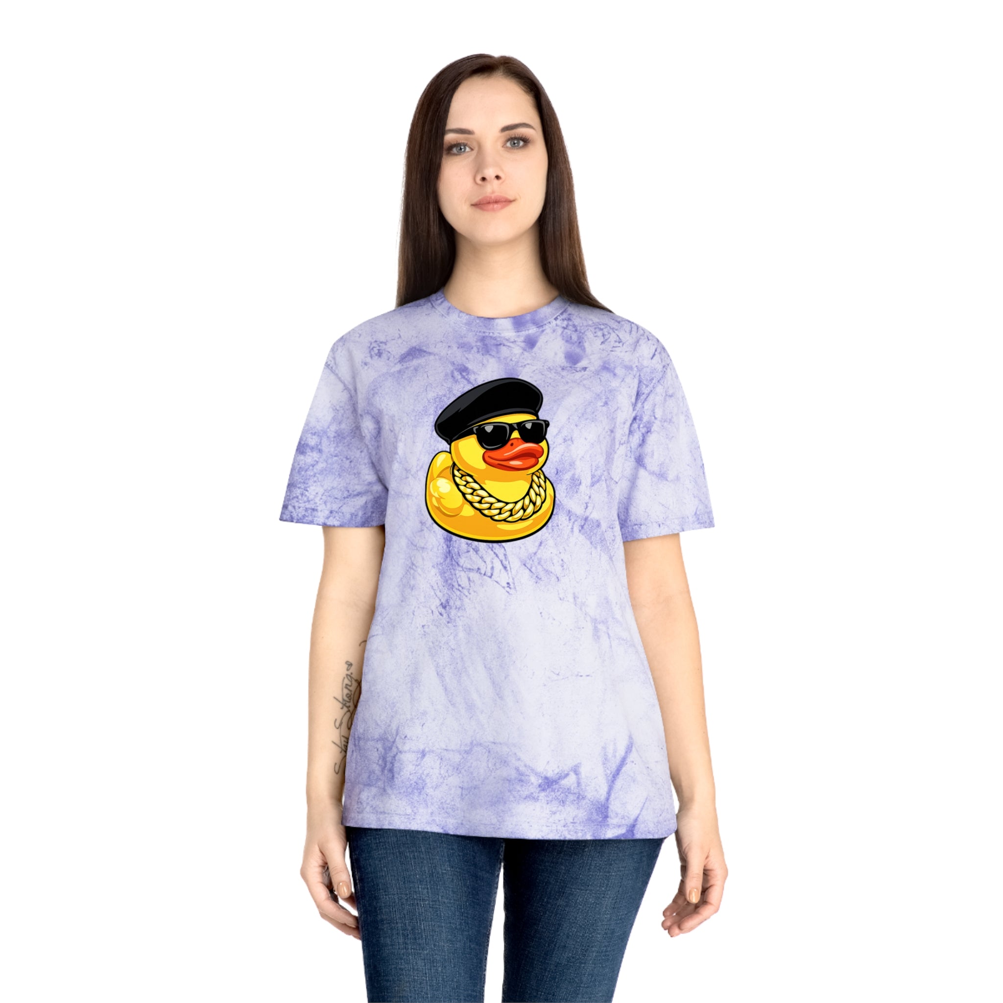 Retro Rubber Duck T-Shirt — Gold Tie-Dye with Cool Duck Graphic