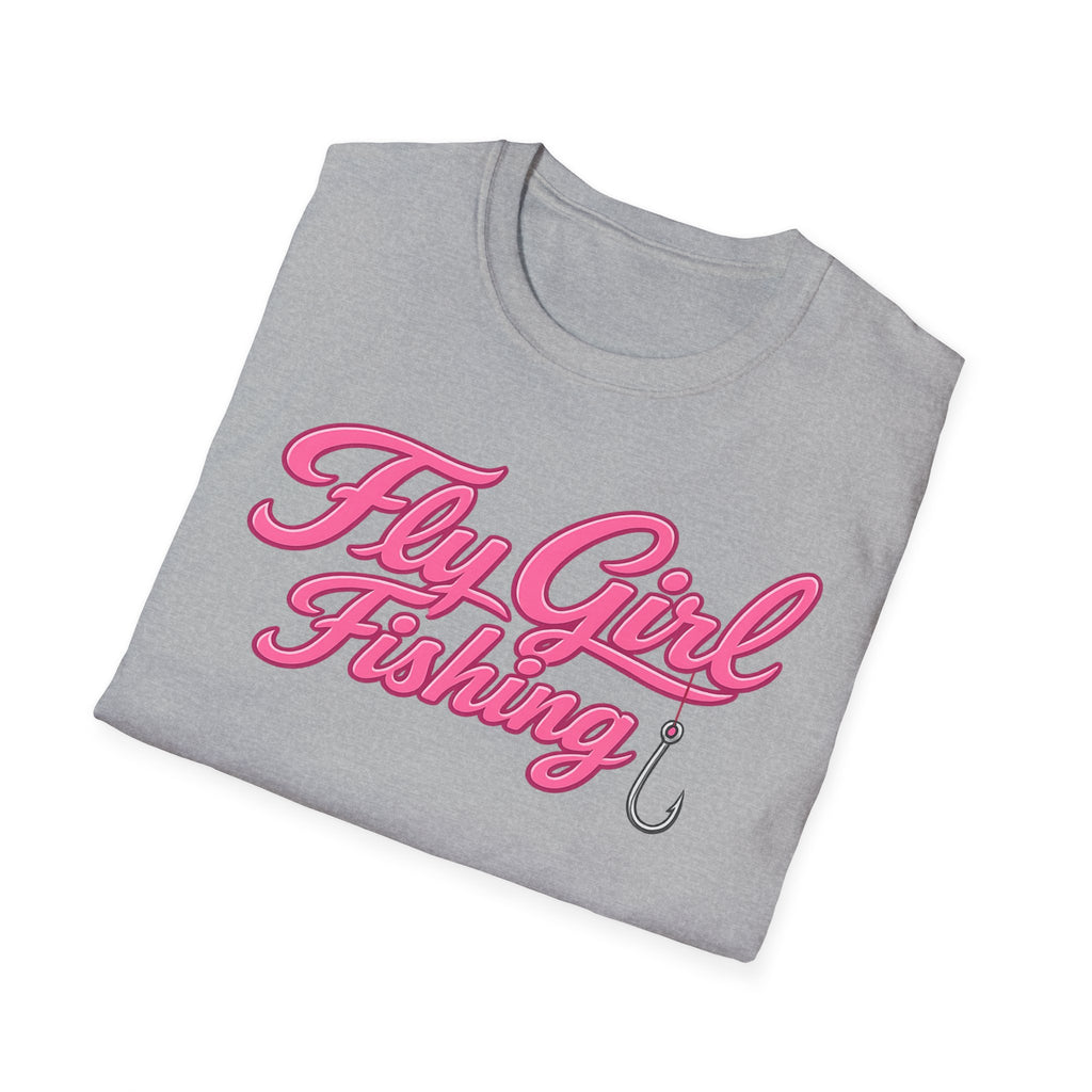 Fly Girl Fishing T-Shirt — Pink Script Women’s Fishing Tee