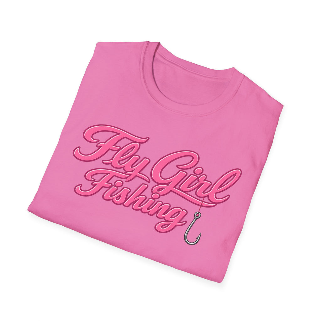 Fly Girl Fishing T-Shirt — Pink Script Women’s Fishing Tee