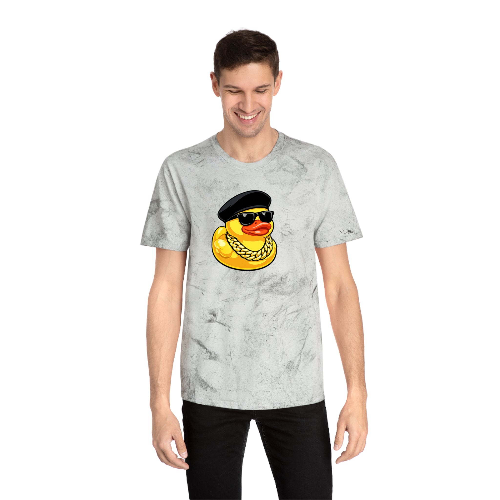 Retro Rubber Duck T-Shirt — Gold Tie-Dye with Cool Duck Graphic