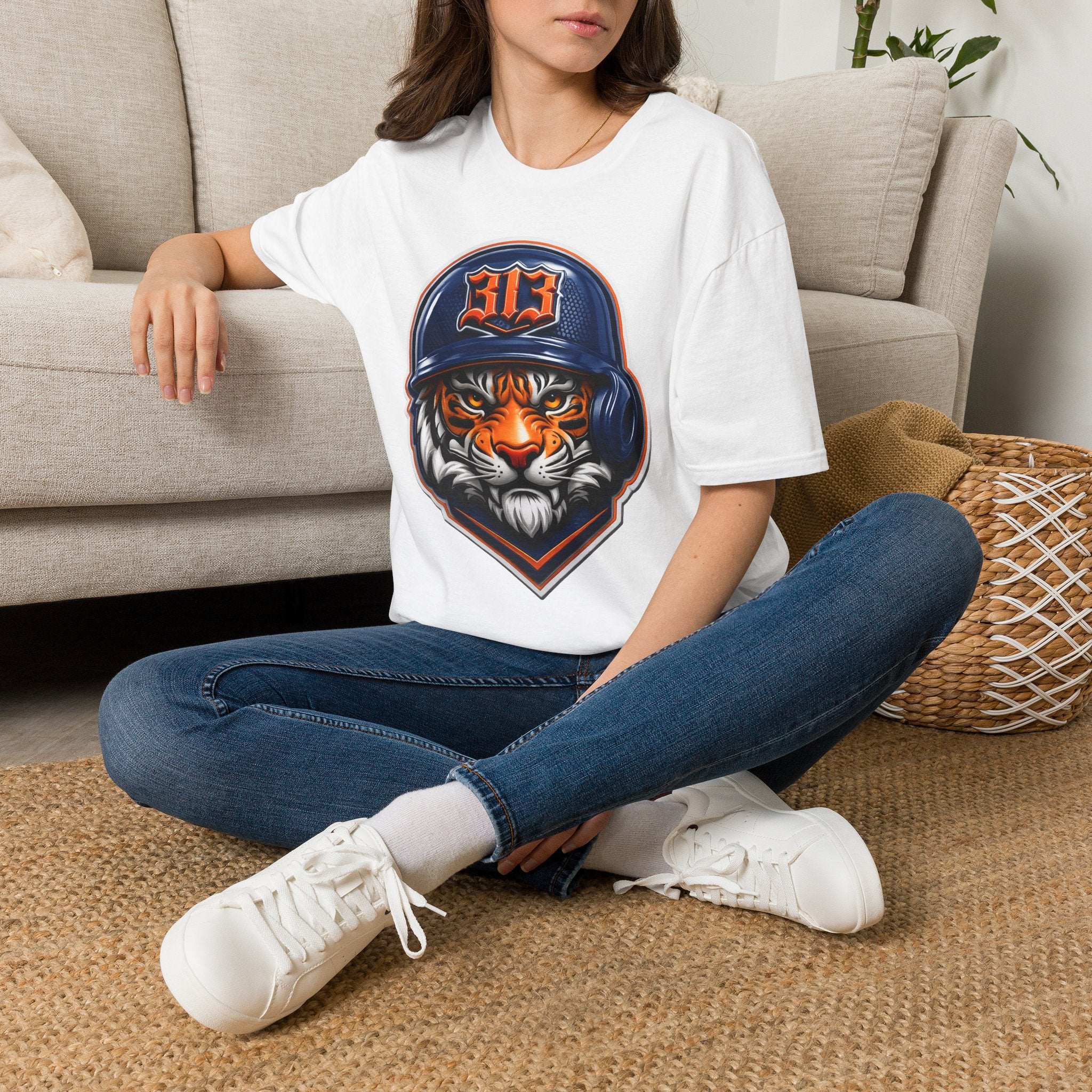 Tiger Mascot Tee —  Helmet Graphic Baseball T-Shirt