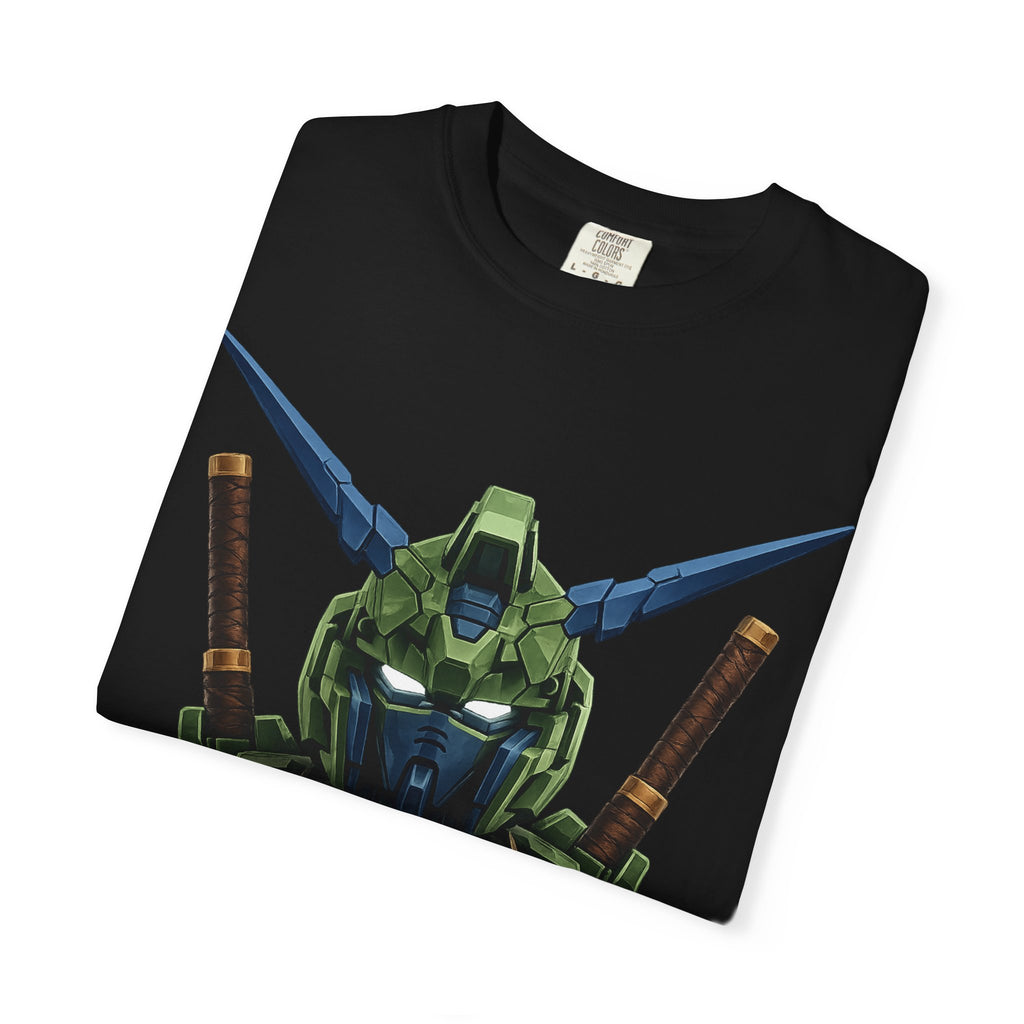 Mecha Helmet T-Shirt — Green Robot Chest Graphic