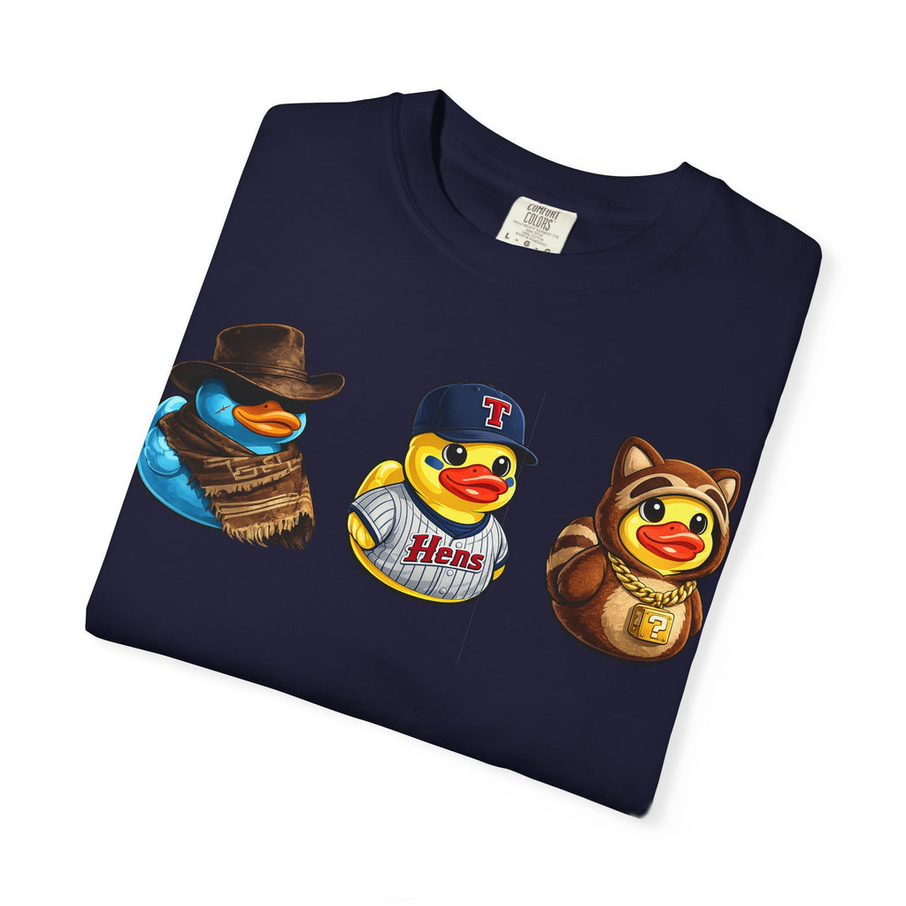 Rubber Duck Dashboard Trio Graphic T-Shirt — Cute Character Tee (Duck Dashboard)