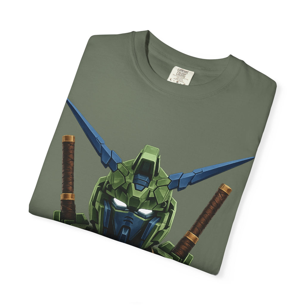 Mecha Helmet T-Shirt — Green Robot Chest Graphic