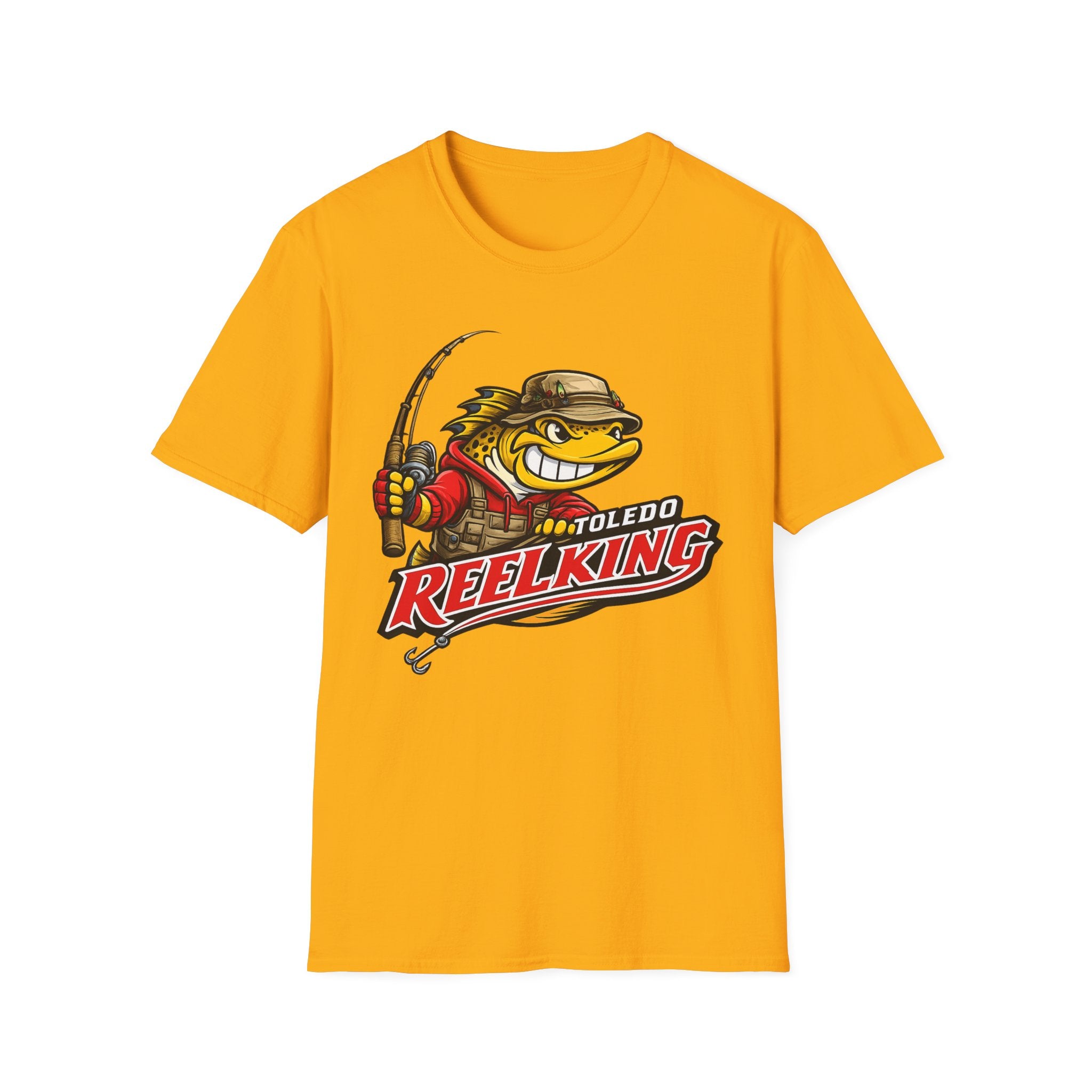 Toledo Reel King Fishing T-Shirt — Mascot Fisherman Tee