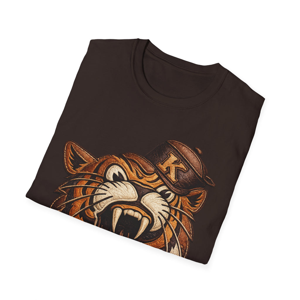 Vintage Roaring Tiger Graphic T-Shirt — Retro K Leather logo Big Cat Design