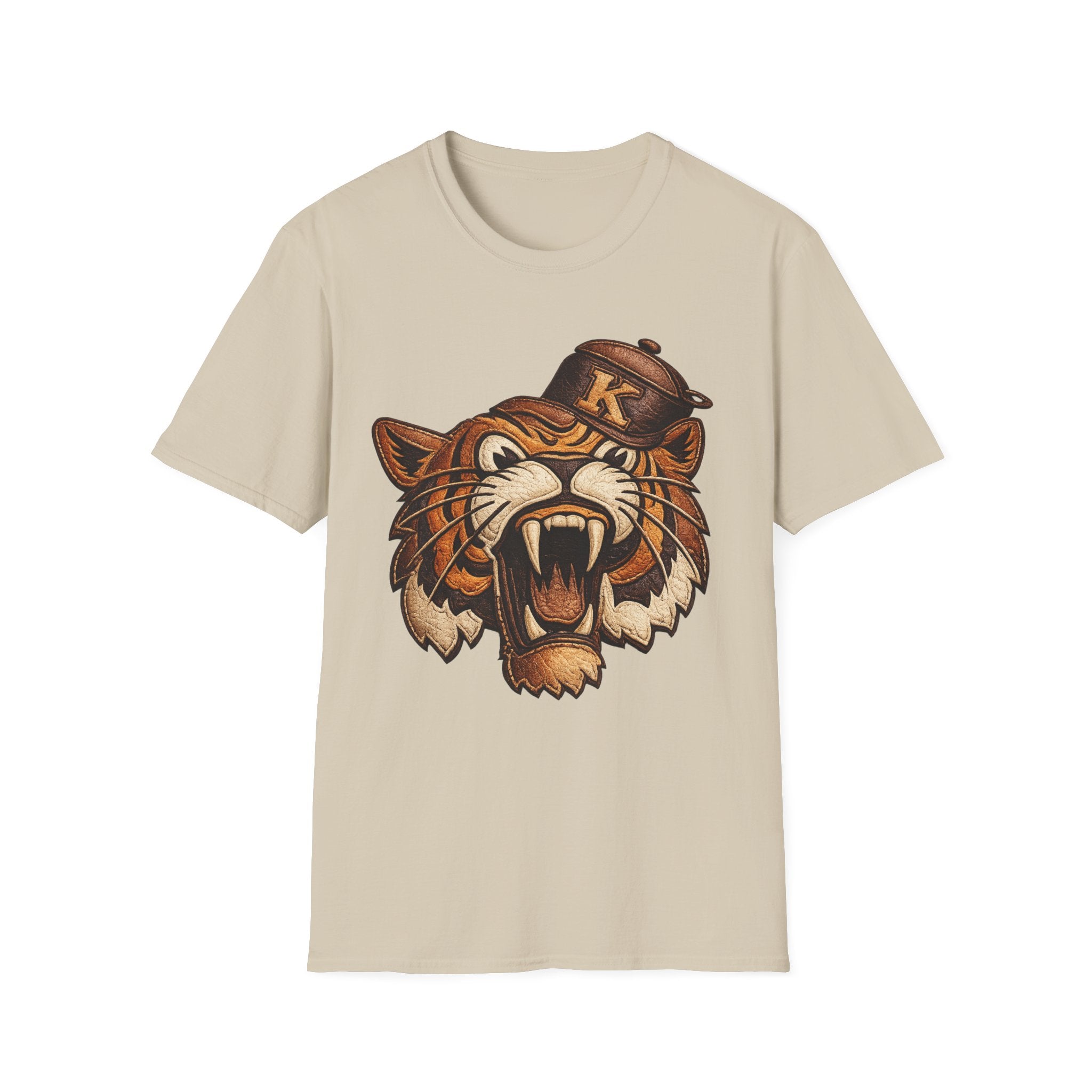 Vintage Roaring Tiger Graphic T-Shirt — Retro K Leather logo Big Cat Design