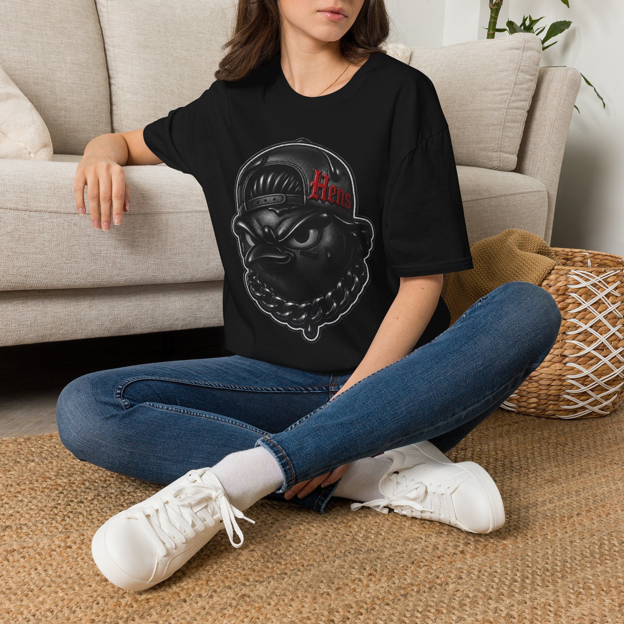 Black Out Hens T-Shirt — Edgy Streetwear Tee with "Hens" Cap Graphic