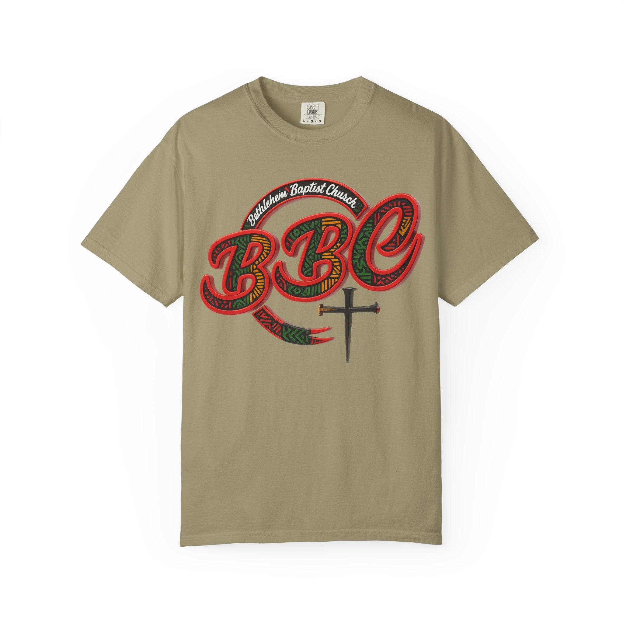 BBC Church T-Shirt – African Art Inspired Gospel Tee with Cross
