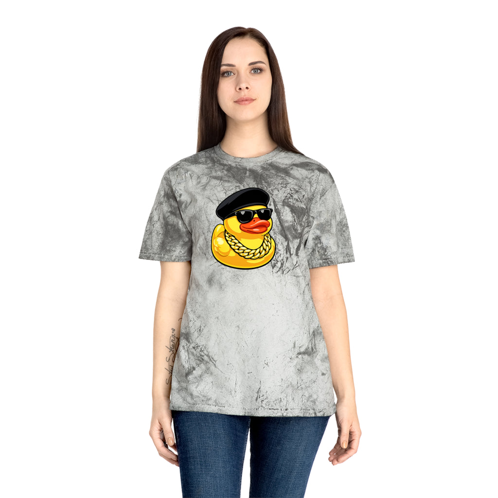 Retro Rubber Duck T-Shirt — Gold Tie-Dye with Cool Duck Graphic