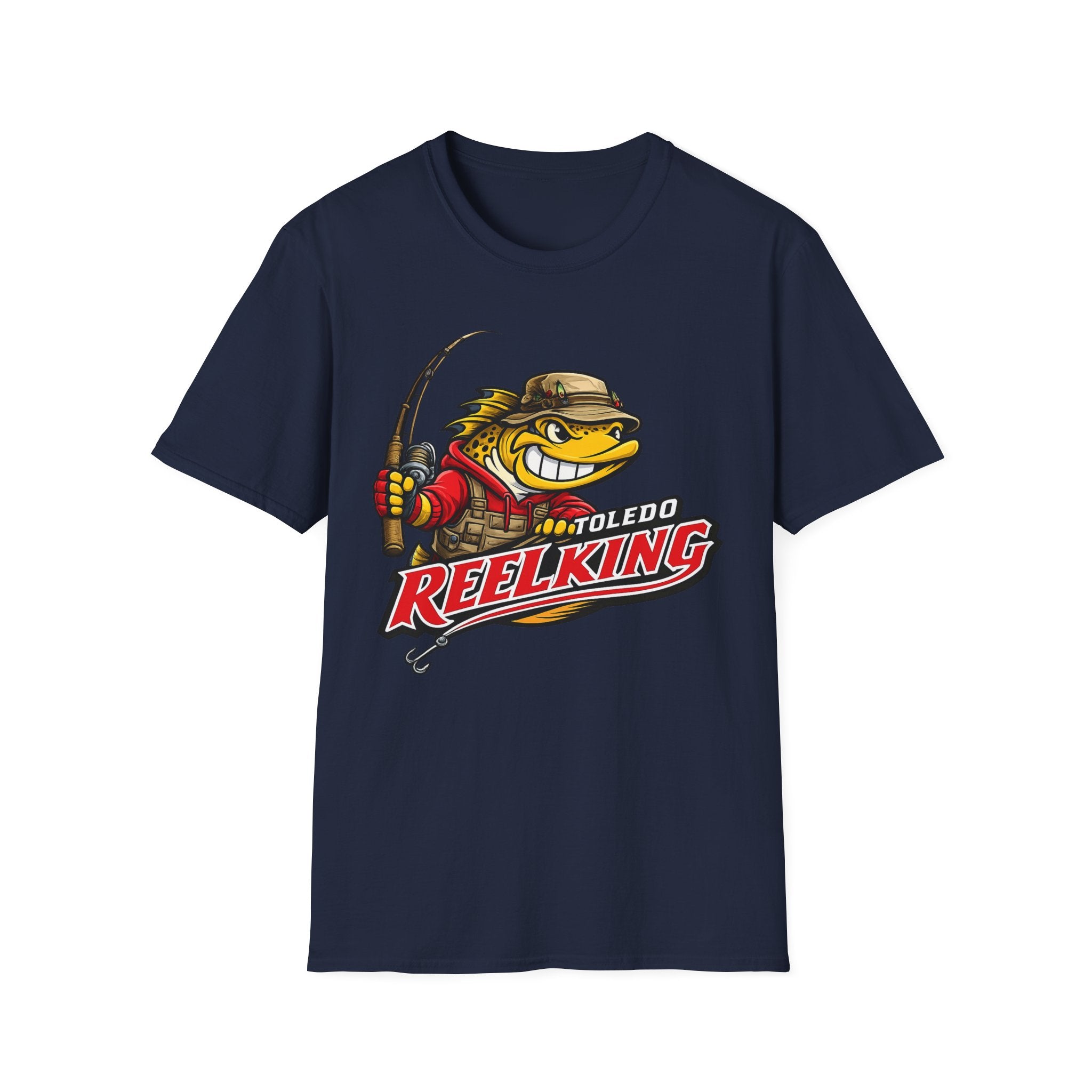 Toledo Reel King Fishing T-Shirt — Mascot Fisherman Tee