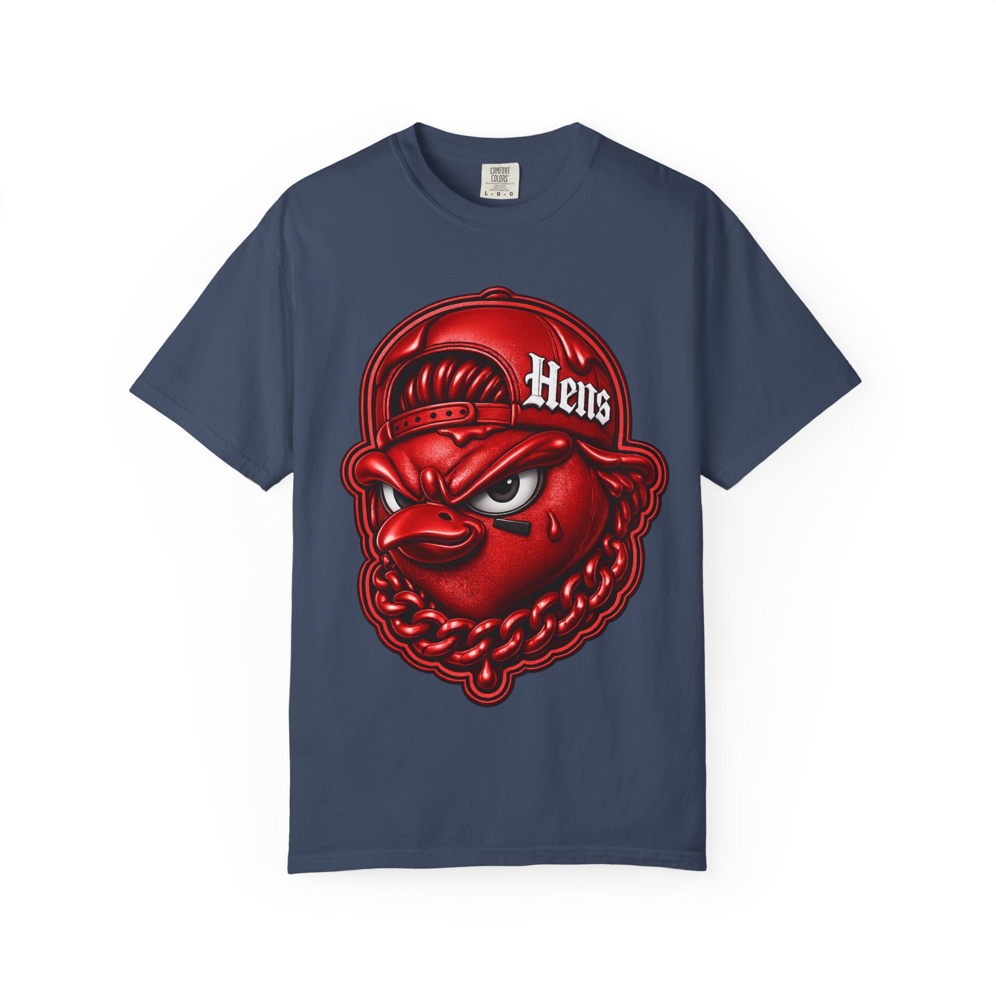 Hens Streetwear Graphic T‑Shirt — Bold Red Mascot Design