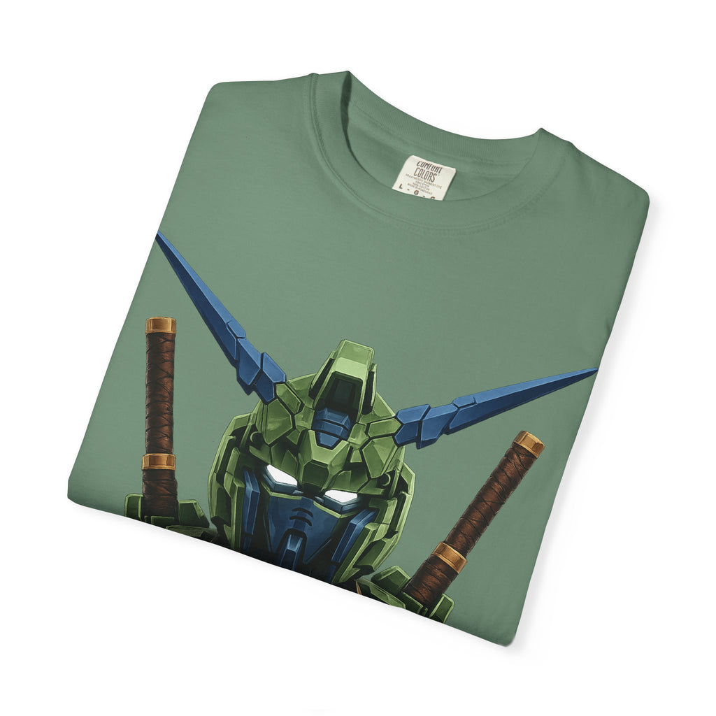 Mecha Helmet T-Shirt — Green Robot Chest Graphic