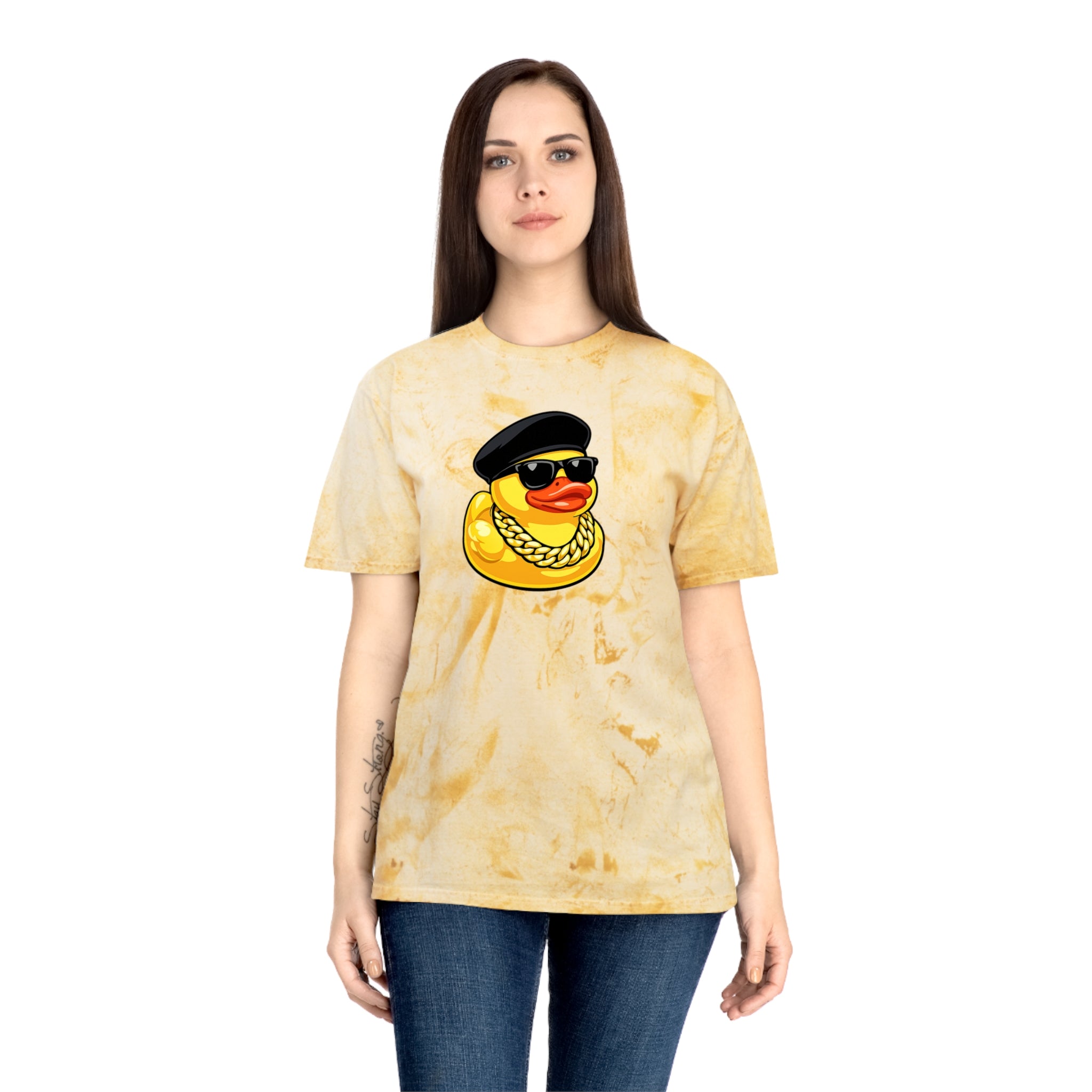 Retro Rubber Duck T-Shirt — Gold Tie-Dye with Cool Duck Graphic