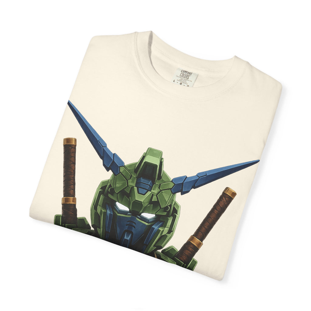 Mecha Helmet T-Shirt — Green Robot Chest Graphic