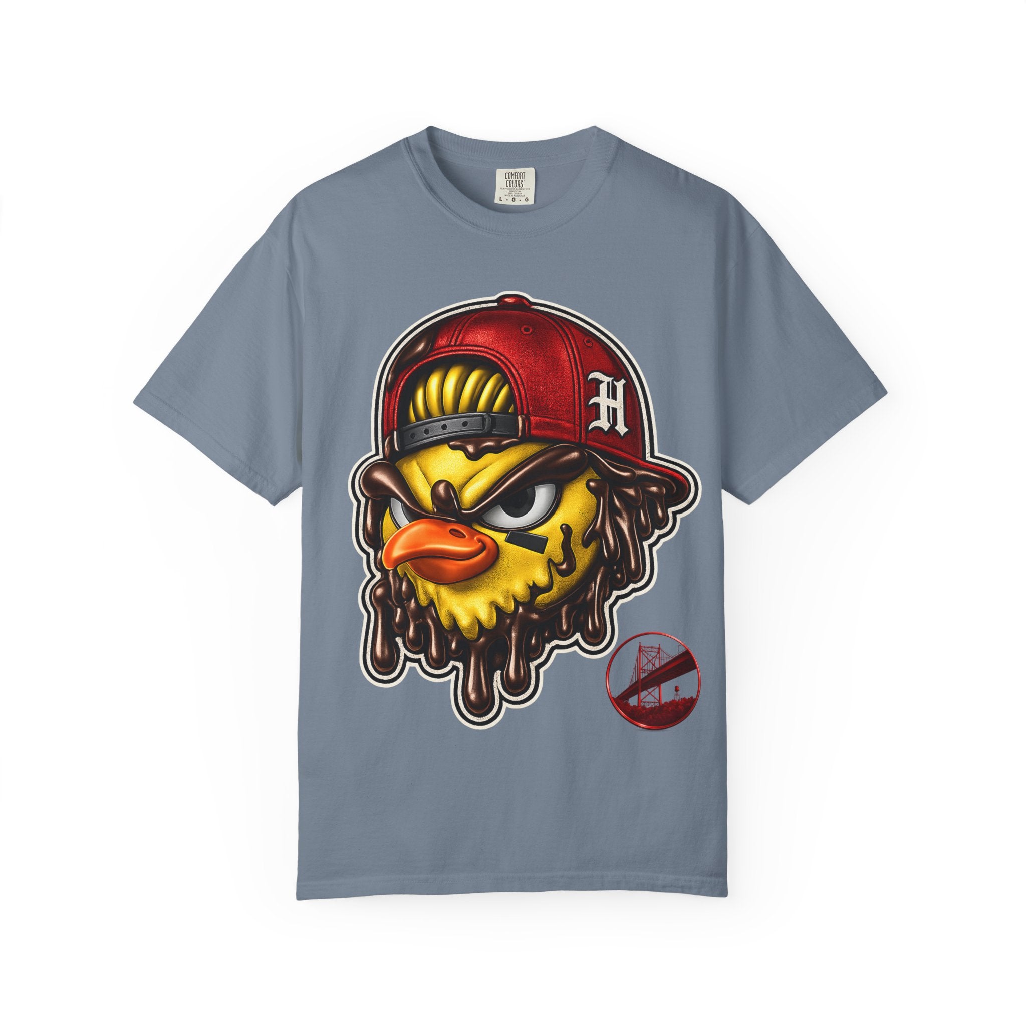 Hen Street Graphic T-Shirt — Streetwear Baseball Cap Mascot Tee