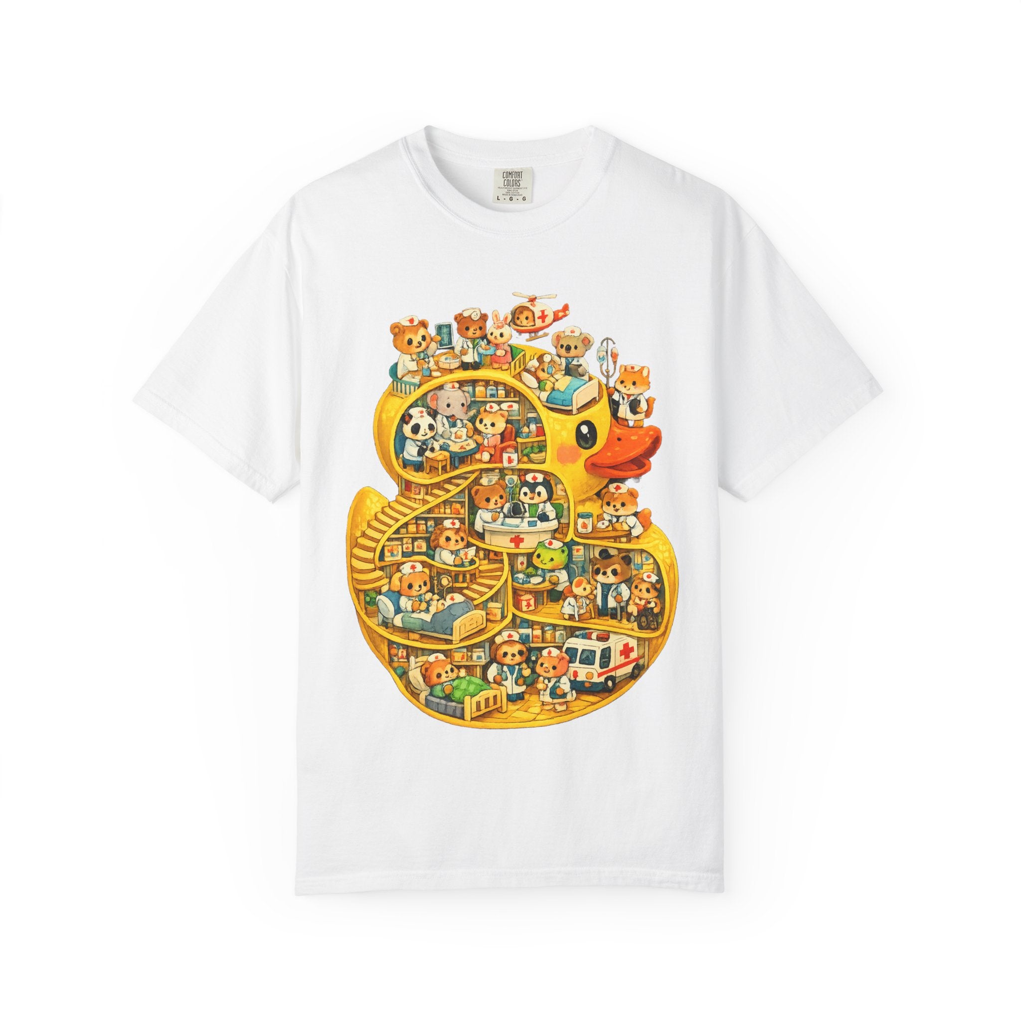 Duck Village Medical T‑Shirt — Whimsical Animal Town Illustration