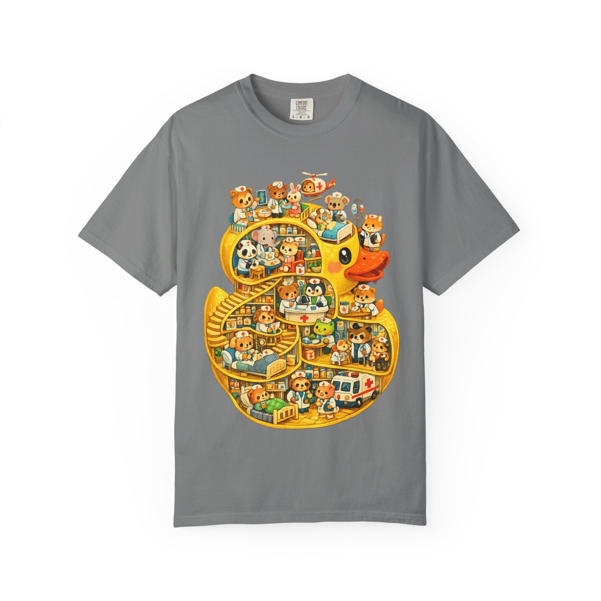 Duck Village Medical T‑Shirt — Whimsical Animal Town Illustration