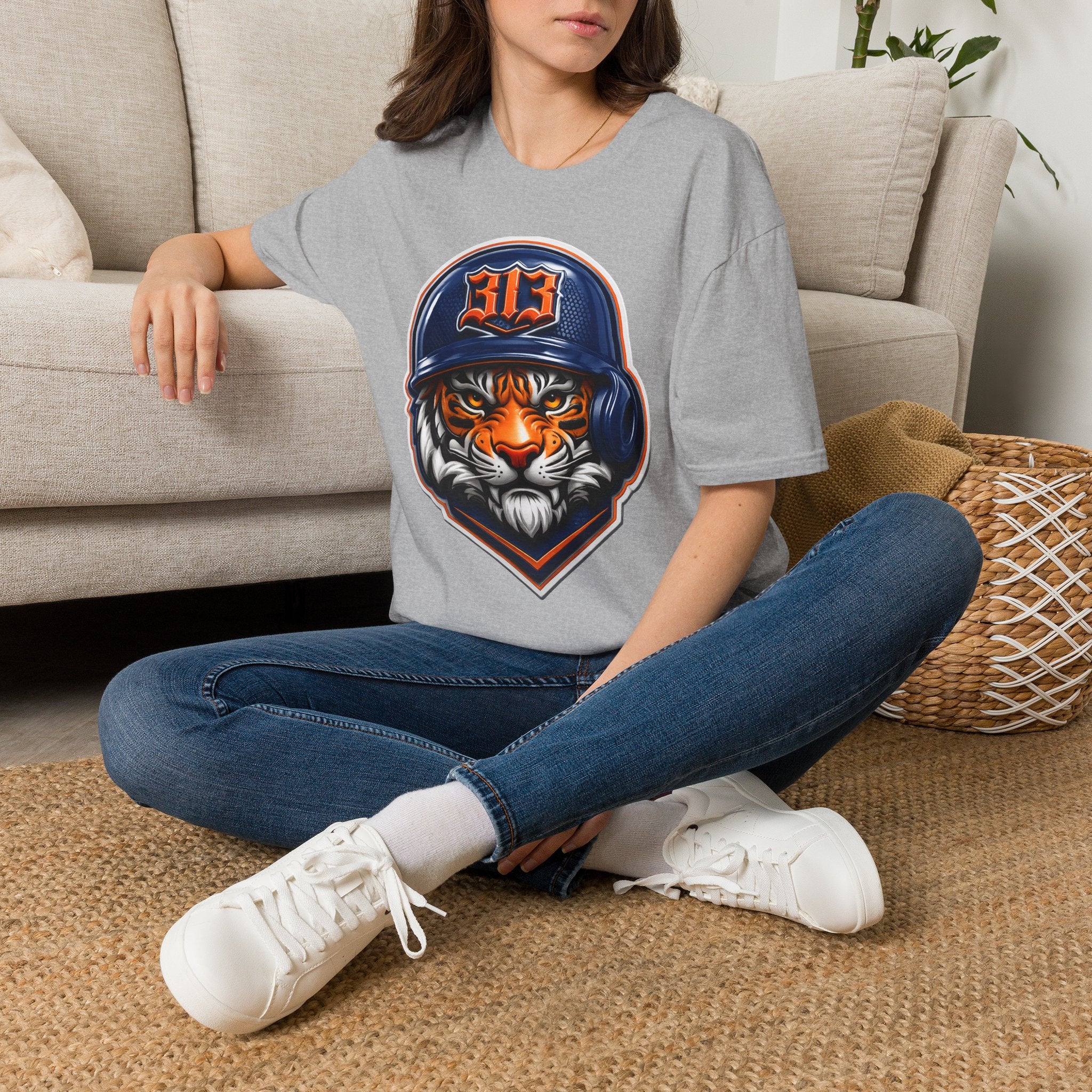 Tiger Mascot Tee —  Helmet Graphic Baseball T-Shirt