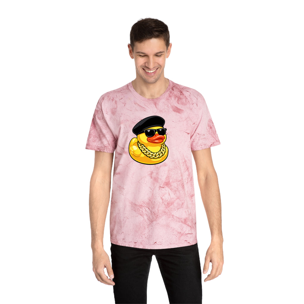 Retro Rubber Duck T-Shirt — Gold Tie-Dye with Cool Duck Graphic
