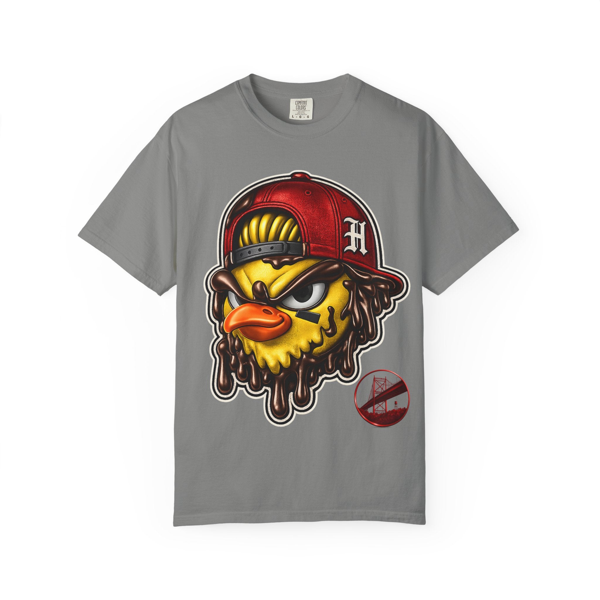 Hen Street Graphic T-Shirt — Streetwear Baseball Cap Mascot Tee