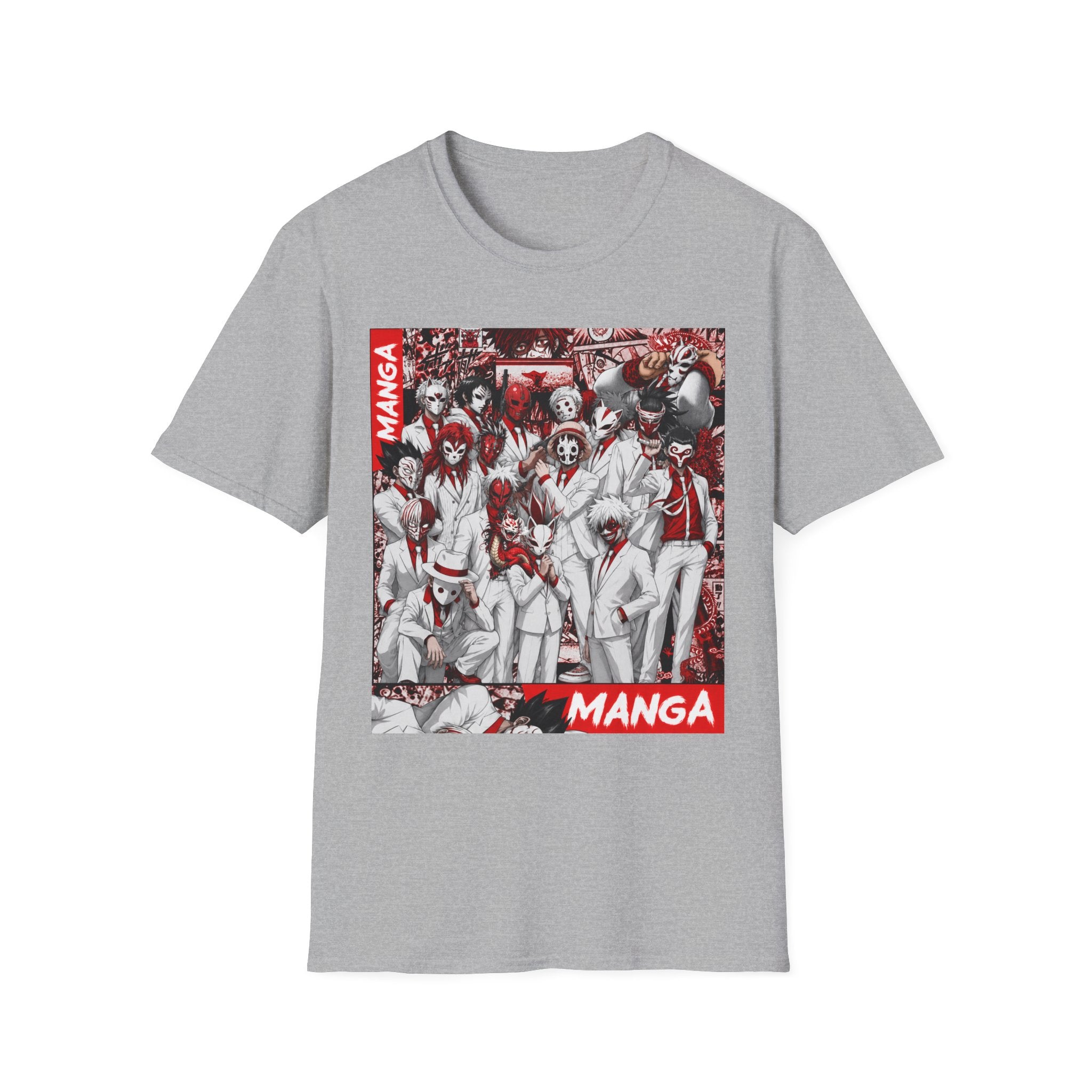 Manga Crew Characters Graphic T-Shirt — Red Noire Anime, Soft Gildan tee