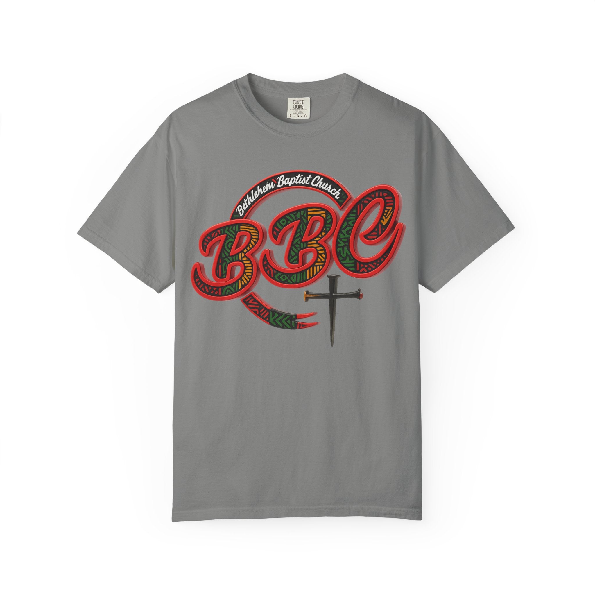 BBC Church T-Shirt – African Art Inspired Gospel Tee with Cross