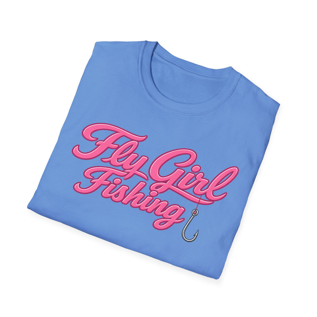 Fly Girl Fishing T-Shirt — Pink Script Women’s Fishing Tee