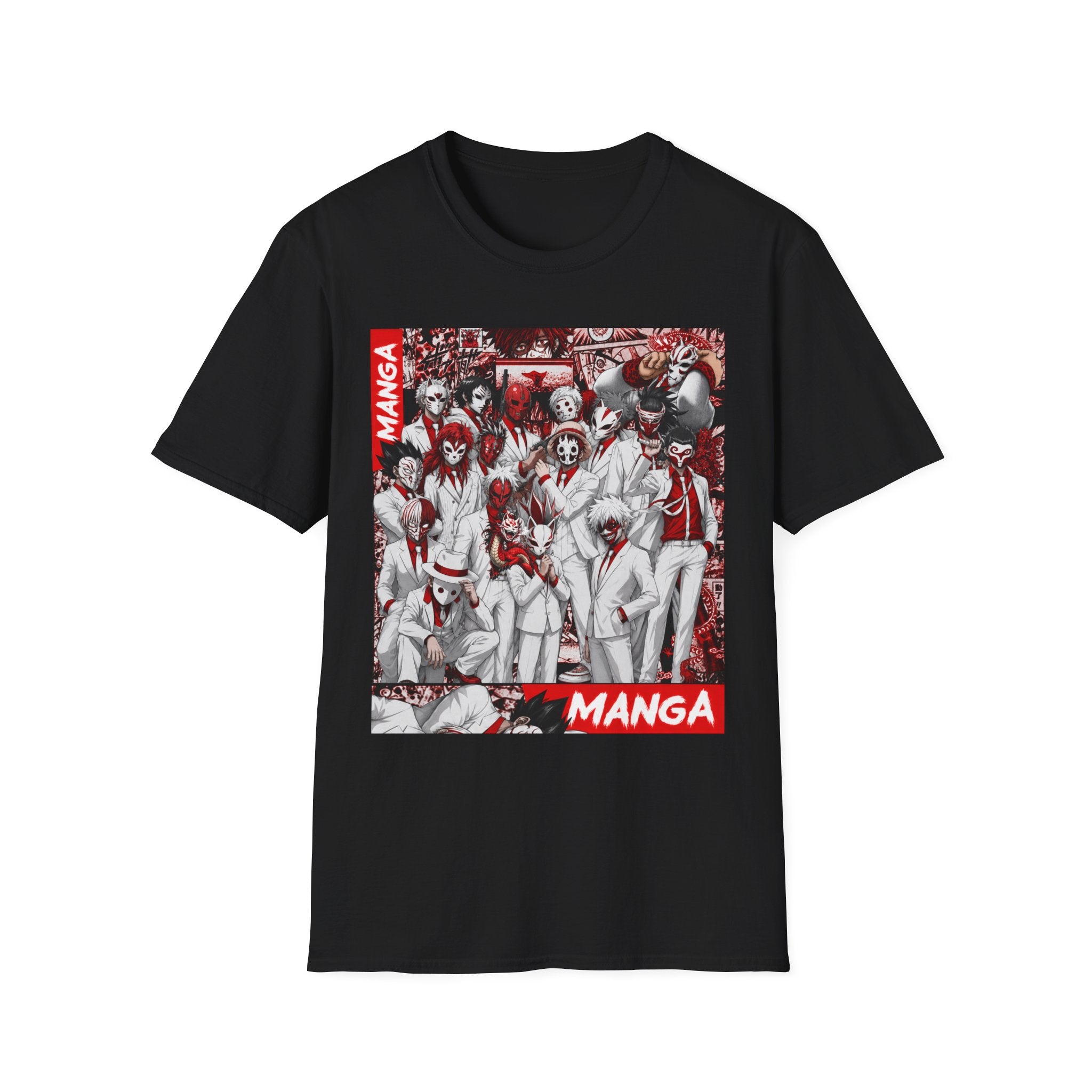 Manga Crew Characters Graphic T-Shirt — Red Noire Anime, Soft Gildan tee