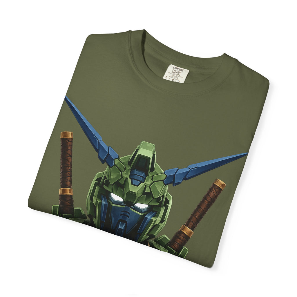 Mecha Helmet T-Shirt — Green Robot Chest Graphic