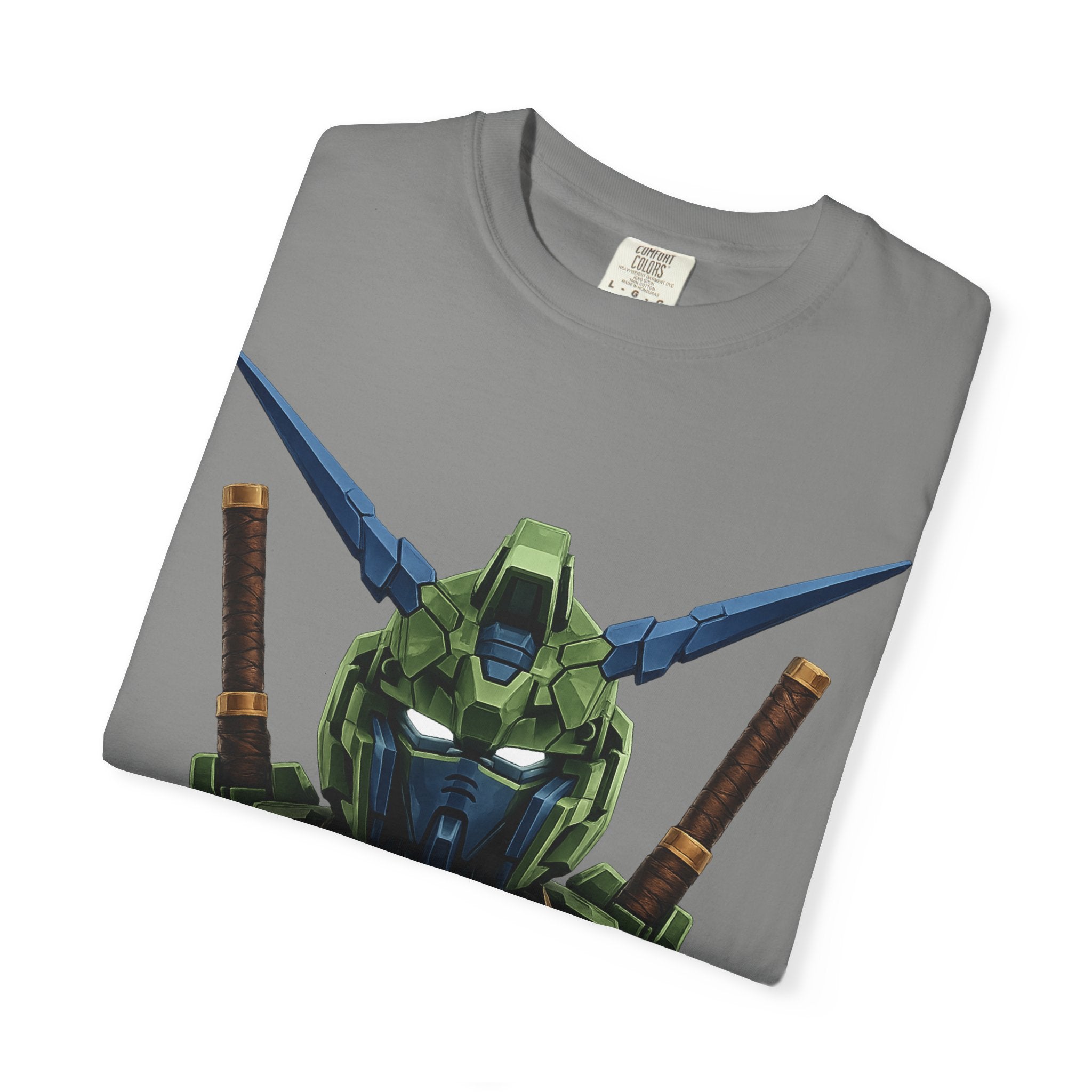 Mecha Helmet T-Shirt — Green Robot Chest Graphic