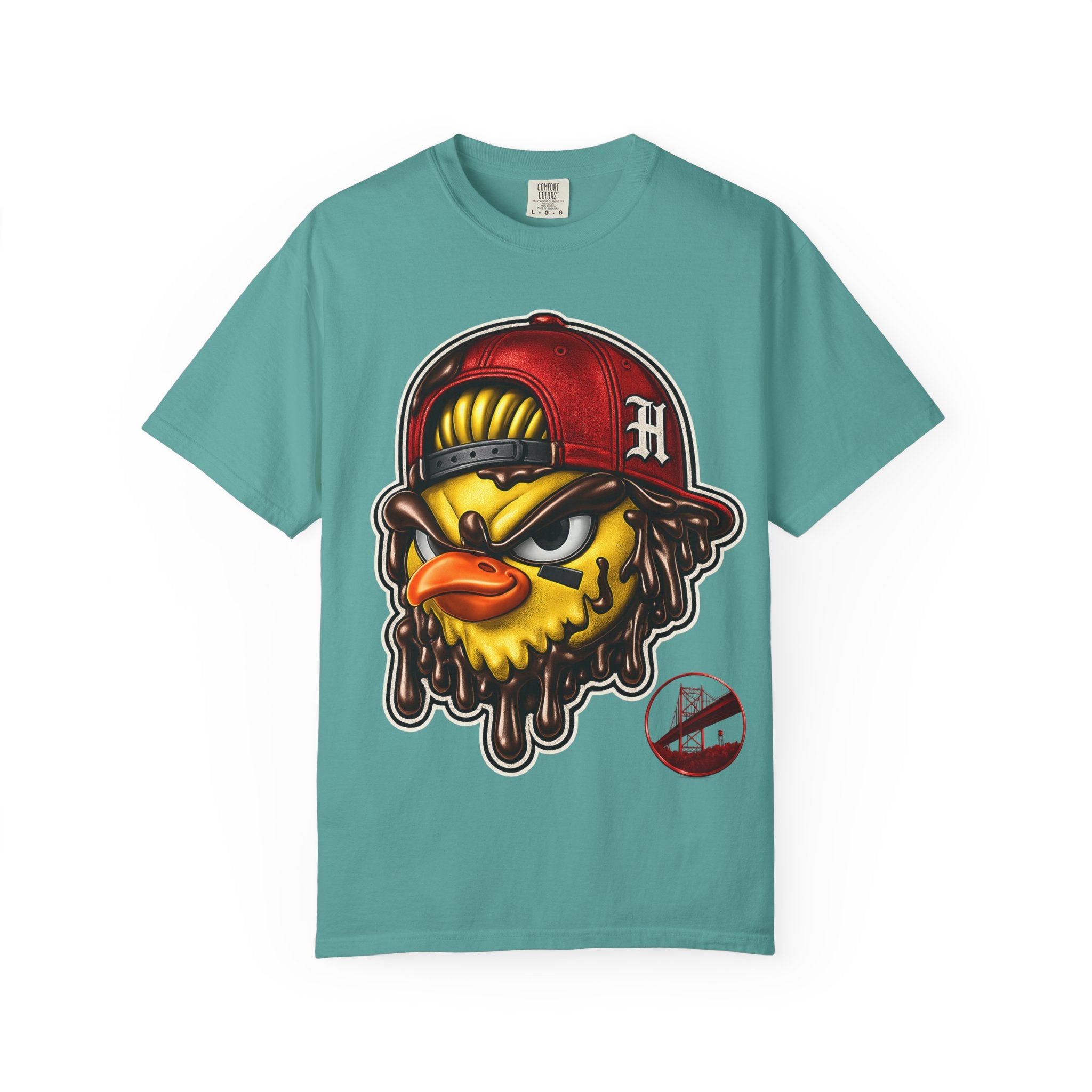 Hen Street Graphic T-Shirt — Streetwear Baseball Cap Mascot Tee