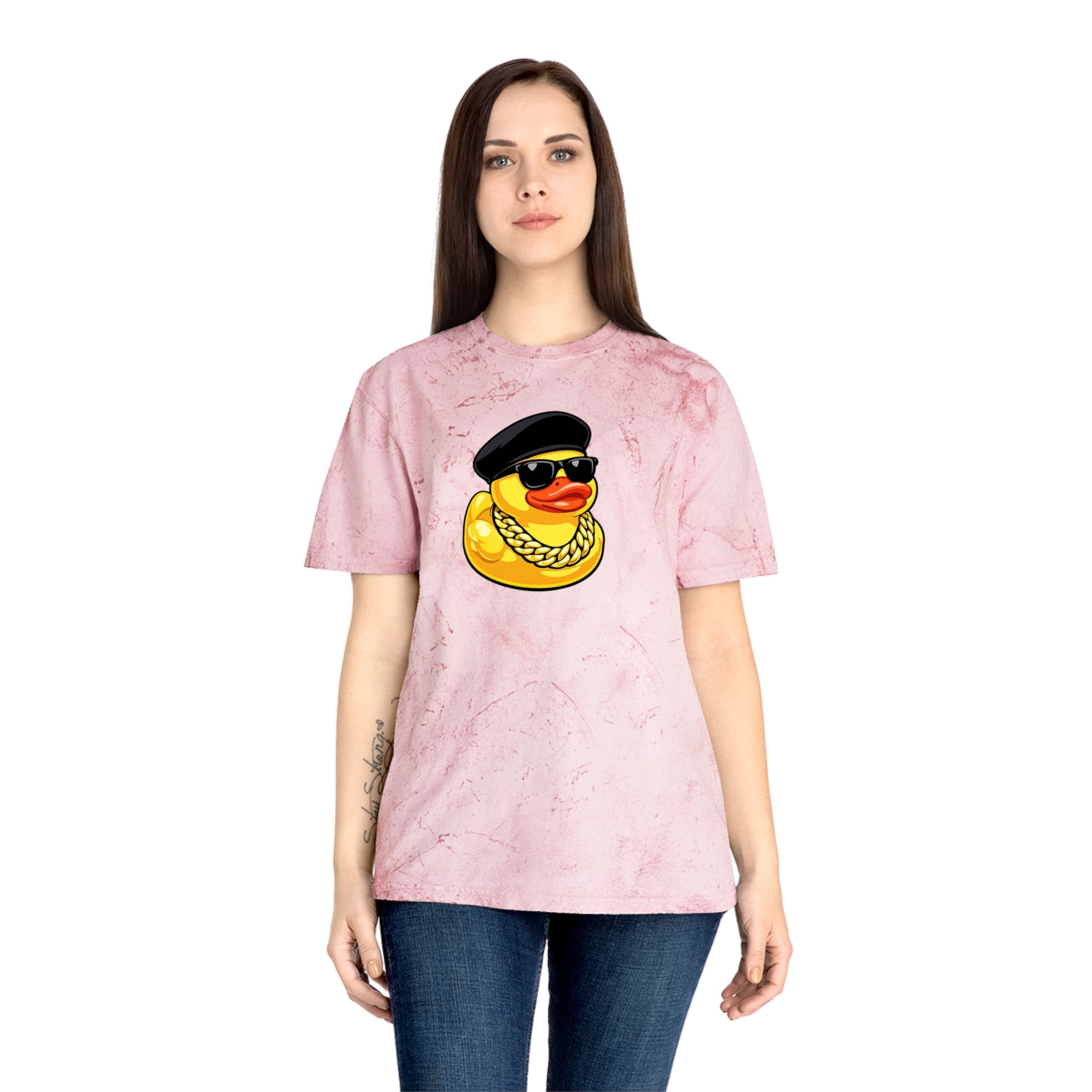 Retro Rubber Duck T-Shirt — Gold Tie-Dye with Cool Duck Graphic