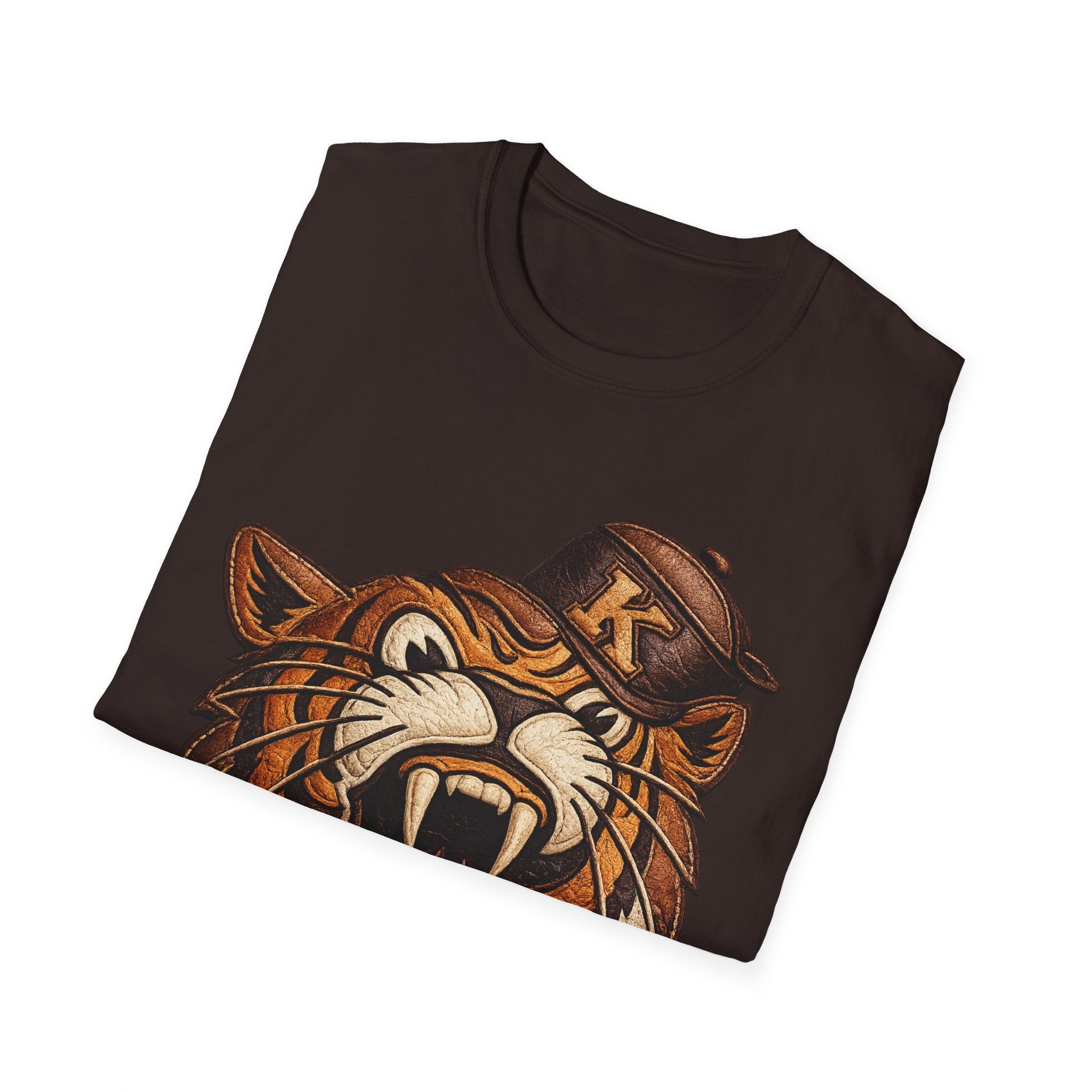 Vintage Roaring Tiger Graphic T-Shirt — Retro K Leather logo Big Cat Design