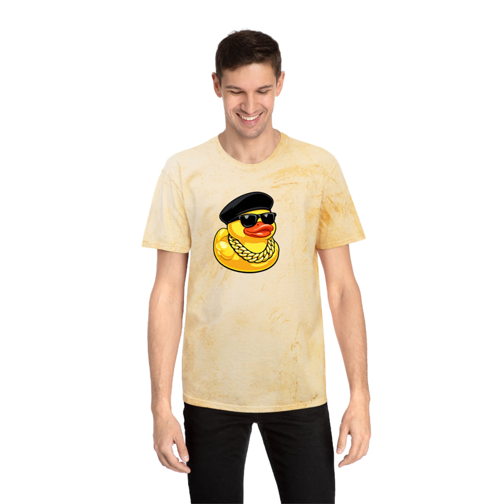 Retro Rubber Duck T-Shirt — Gold Tie-Dye with Cool Duck Graphic