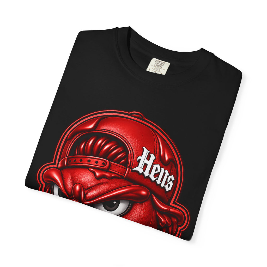 Hens Streetwear Graphic T‑Shirt — Bold Red Mascot Design