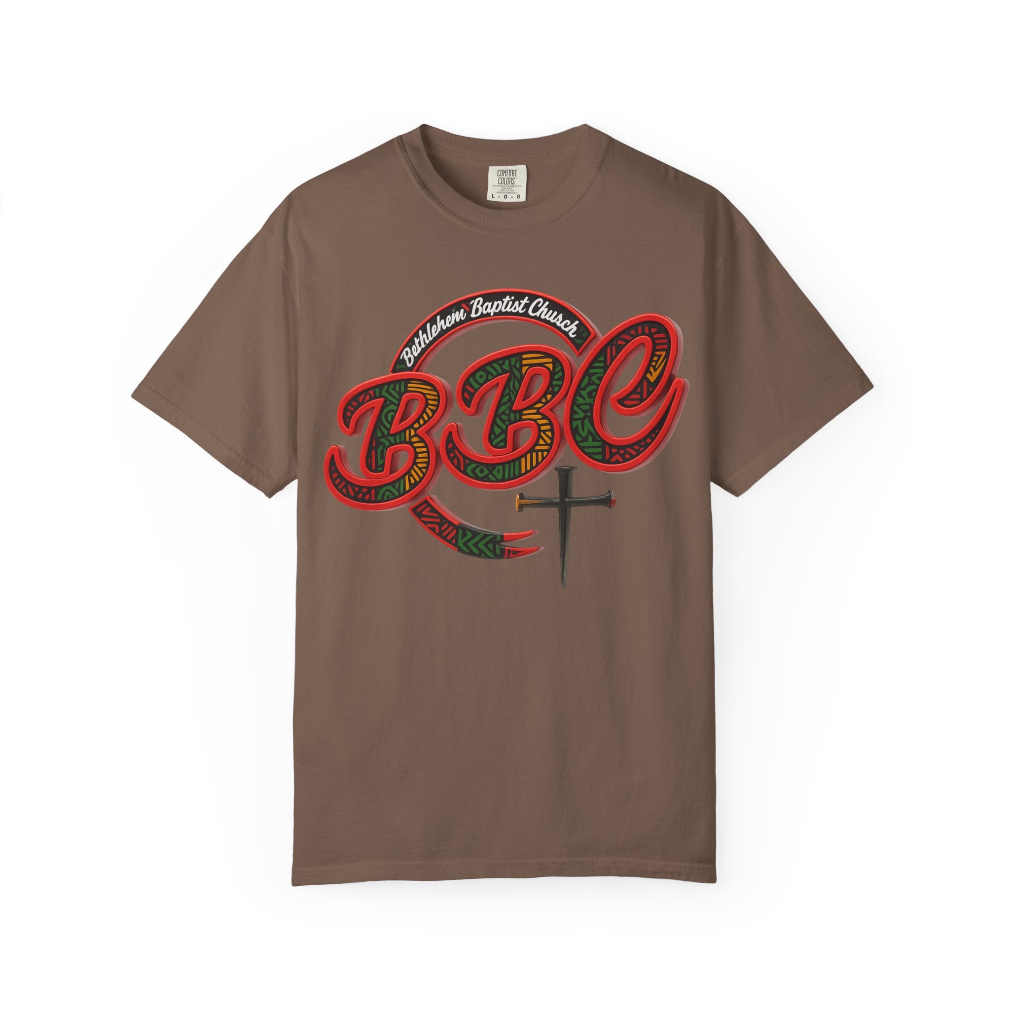 BBC Church T-Shirt – African Art Inspired Gospel Tee with Cross