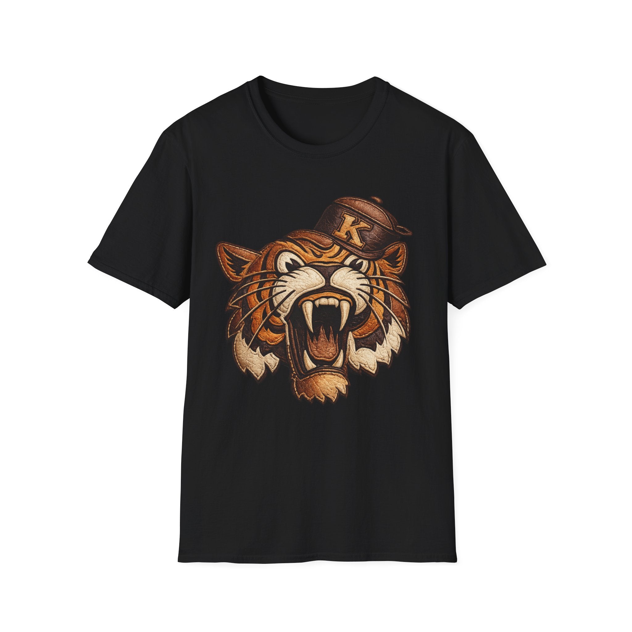 Vintage Roaring Tiger Graphic T-Shirt — Retro K Leather logo Big Cat Design