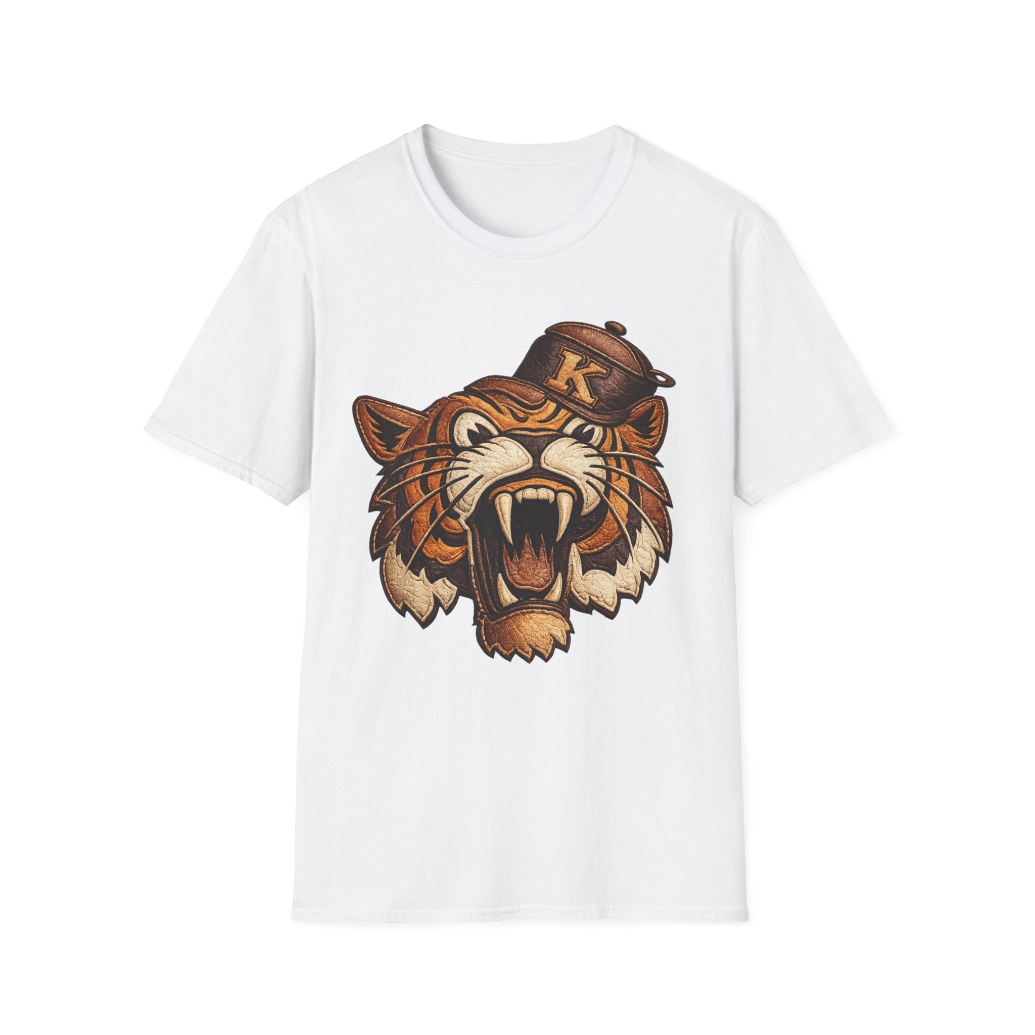 Vintage Roaring Tiger Graphic T-Shirt — Retro K Leather logo Big Cat Design