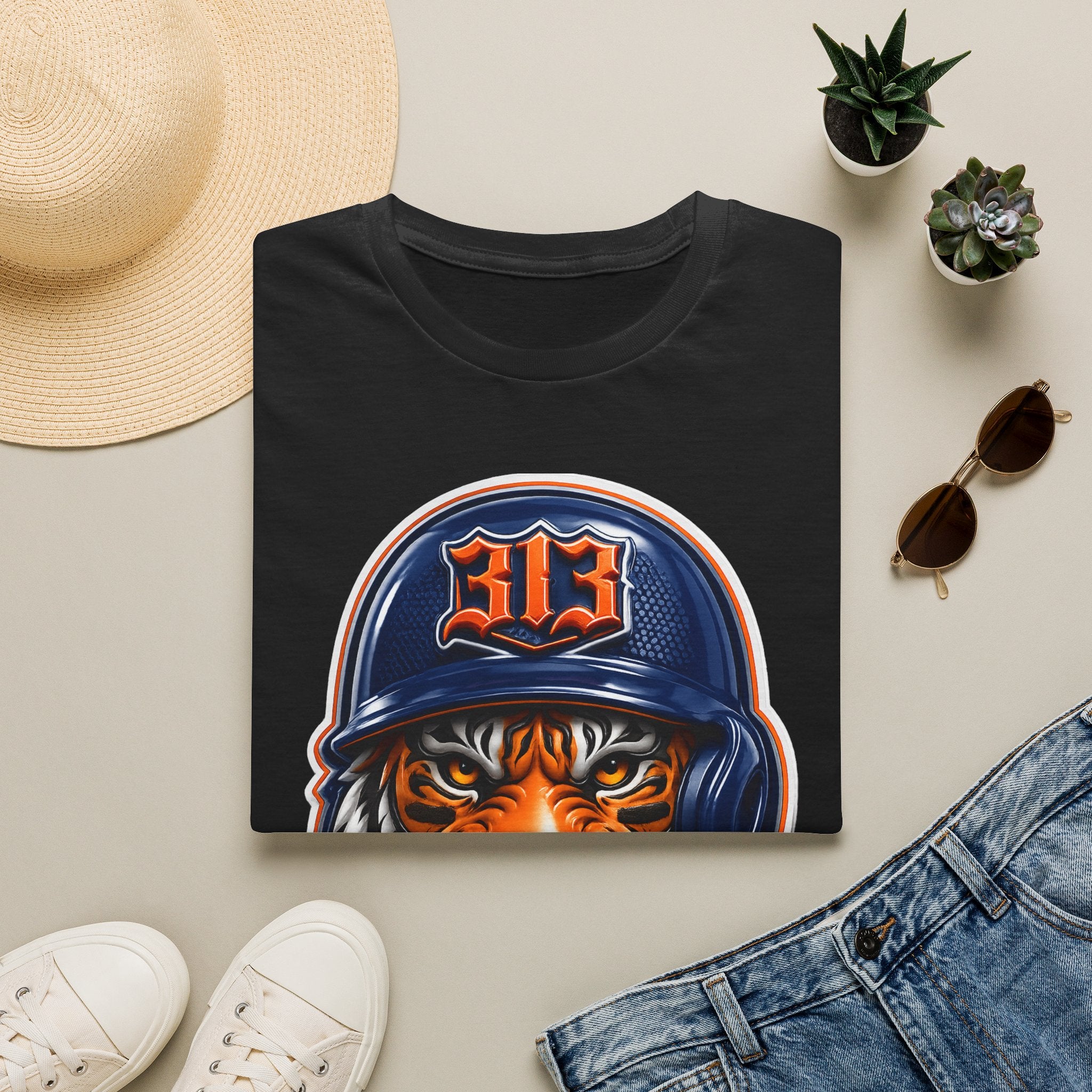 Tiger Mascot Tee —  Helmet Graphic Baseball T-Shirt